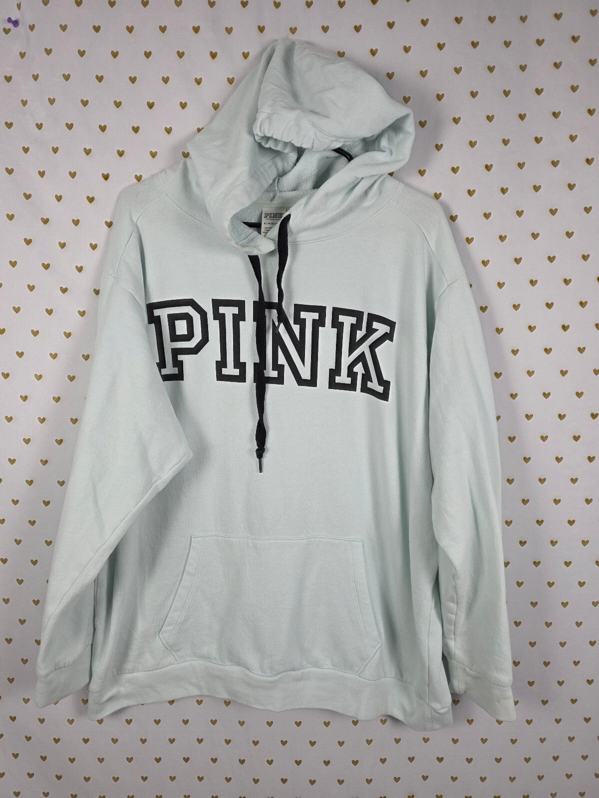 Victorias Secret Pink Mint Logo Hoodie Pullover Sweater Long Sleeve XL