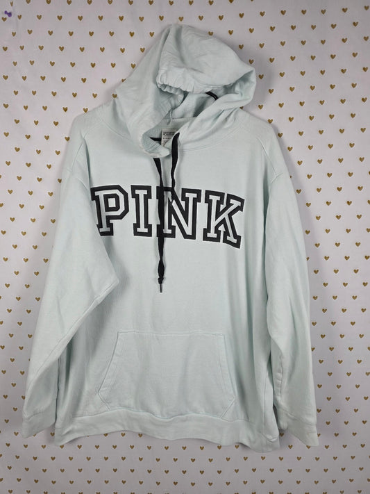 Victorias Secret Pink Mint Logo Hoodie Pullover Sweater Long Sleeve XL