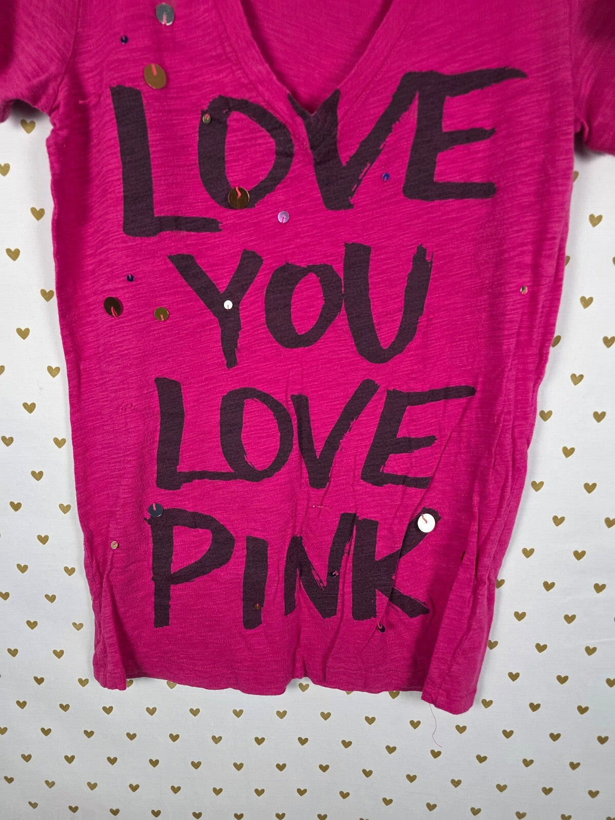 Victorias Secret PINK Vintage Y2k V neck Love Bling Tee shirt Small