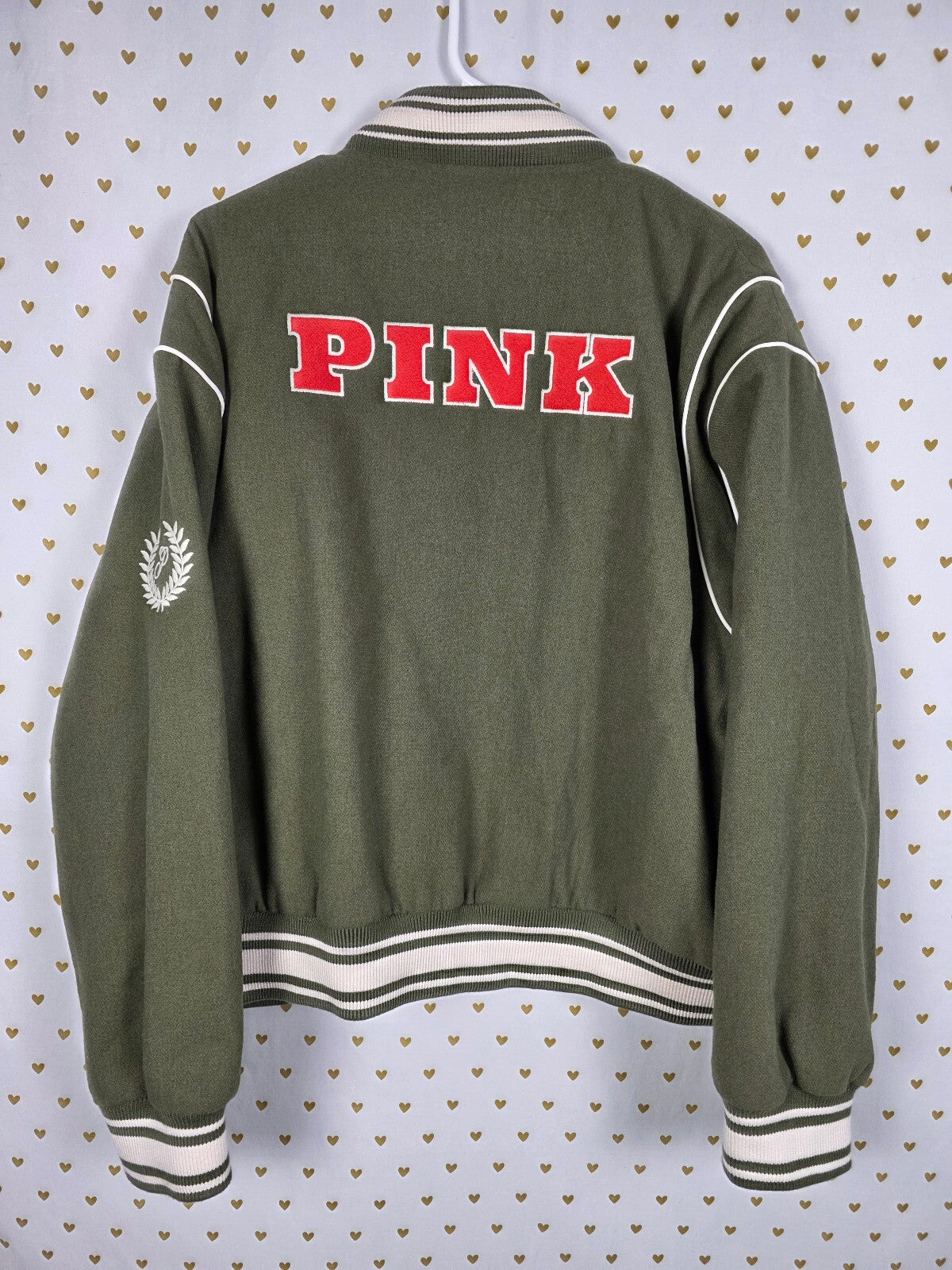 Victoria's Secret PINK Varsity Bomber Jacket 2004 Sports Club Olive XL Rare