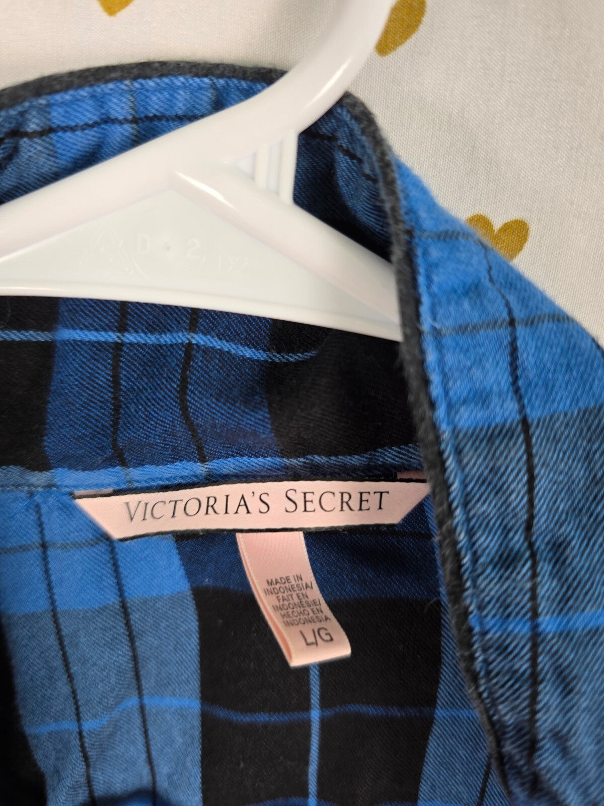 Victorias Secret Blue Plaid Sleep Set 2pc Shirt Pants Pajamas Large