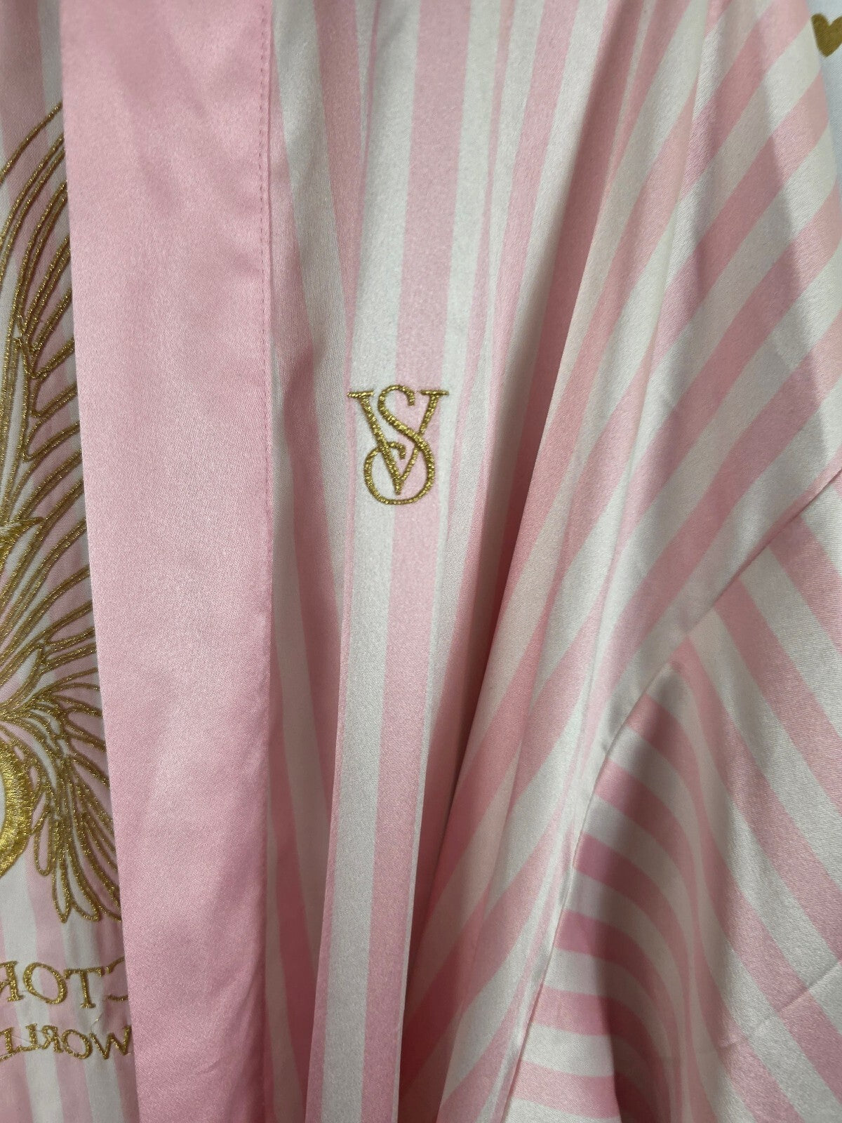 Victoria's Secret World Tour 2023 Satin Robe M/L Pink Stripe Gold Wings