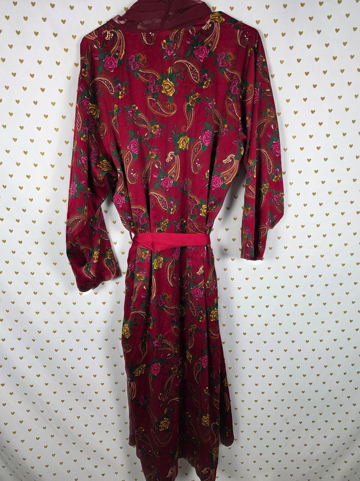 Vintage Victoria's Secret Gold Label Robe S Burgundy Floral Paisley Sheer Long