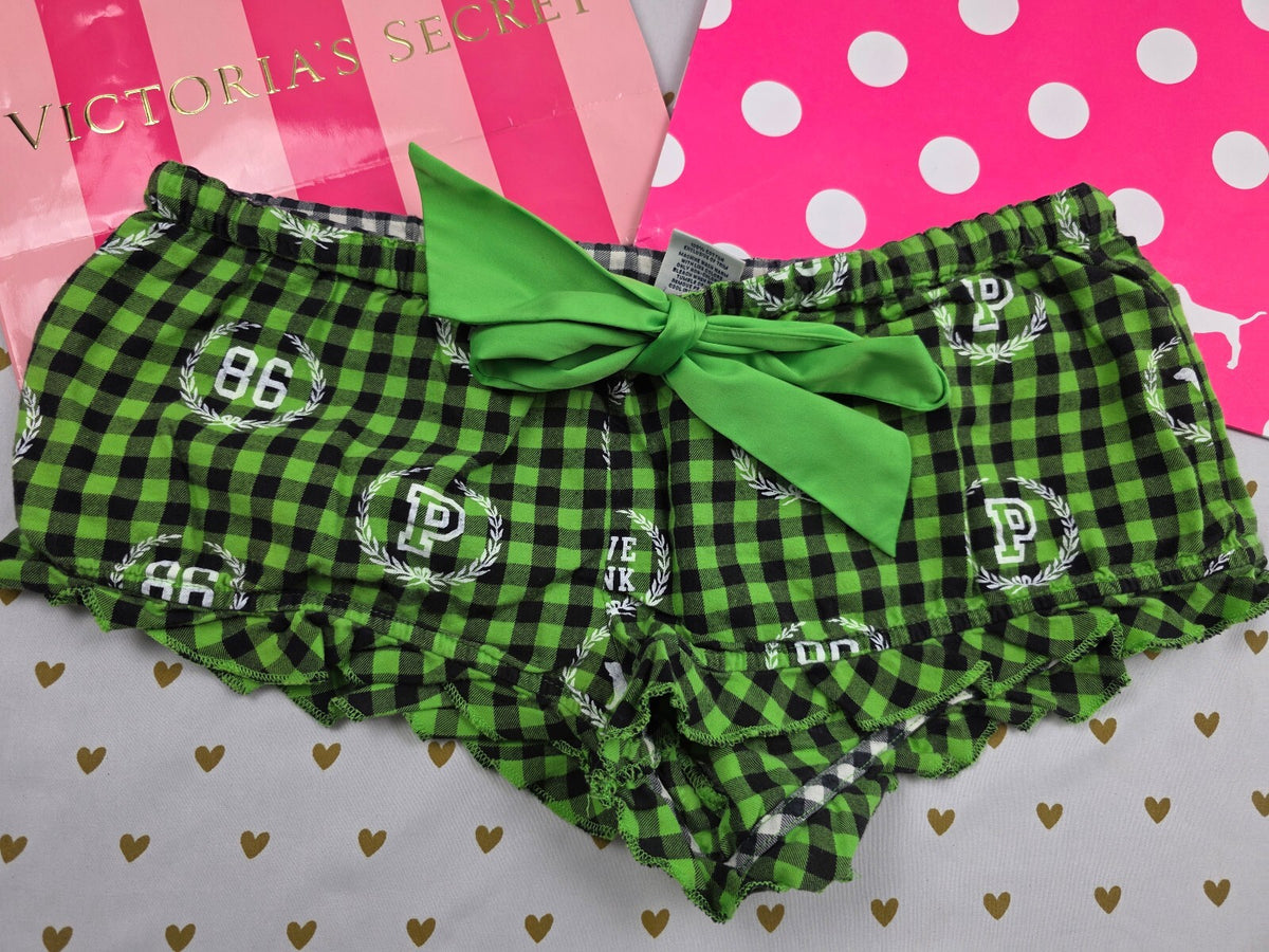 Victorias Secret PINK Vintage Check Ruffle SM Sleep Shorts Boxers Pajama Bottoms