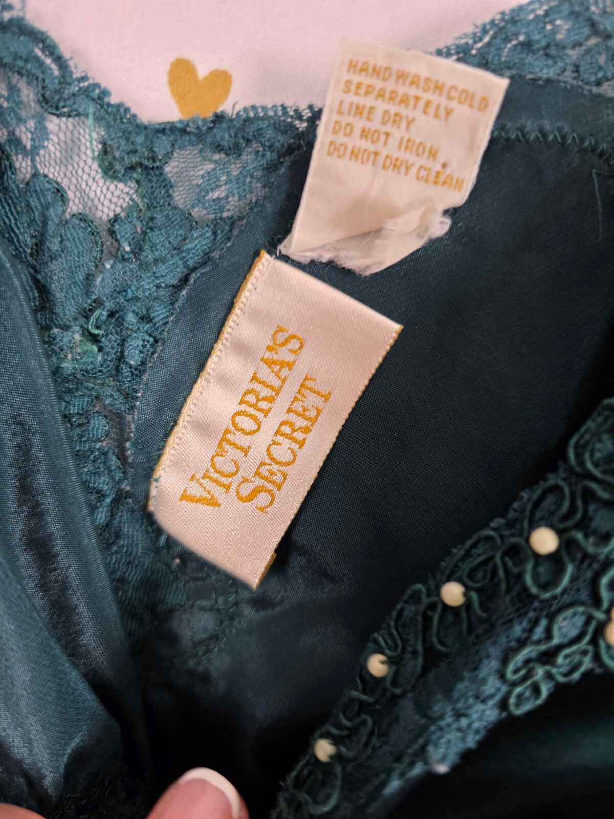 Vintage Victoria's Secret Slip Dress M Emerald Green Satin Lace Beaded Sequin