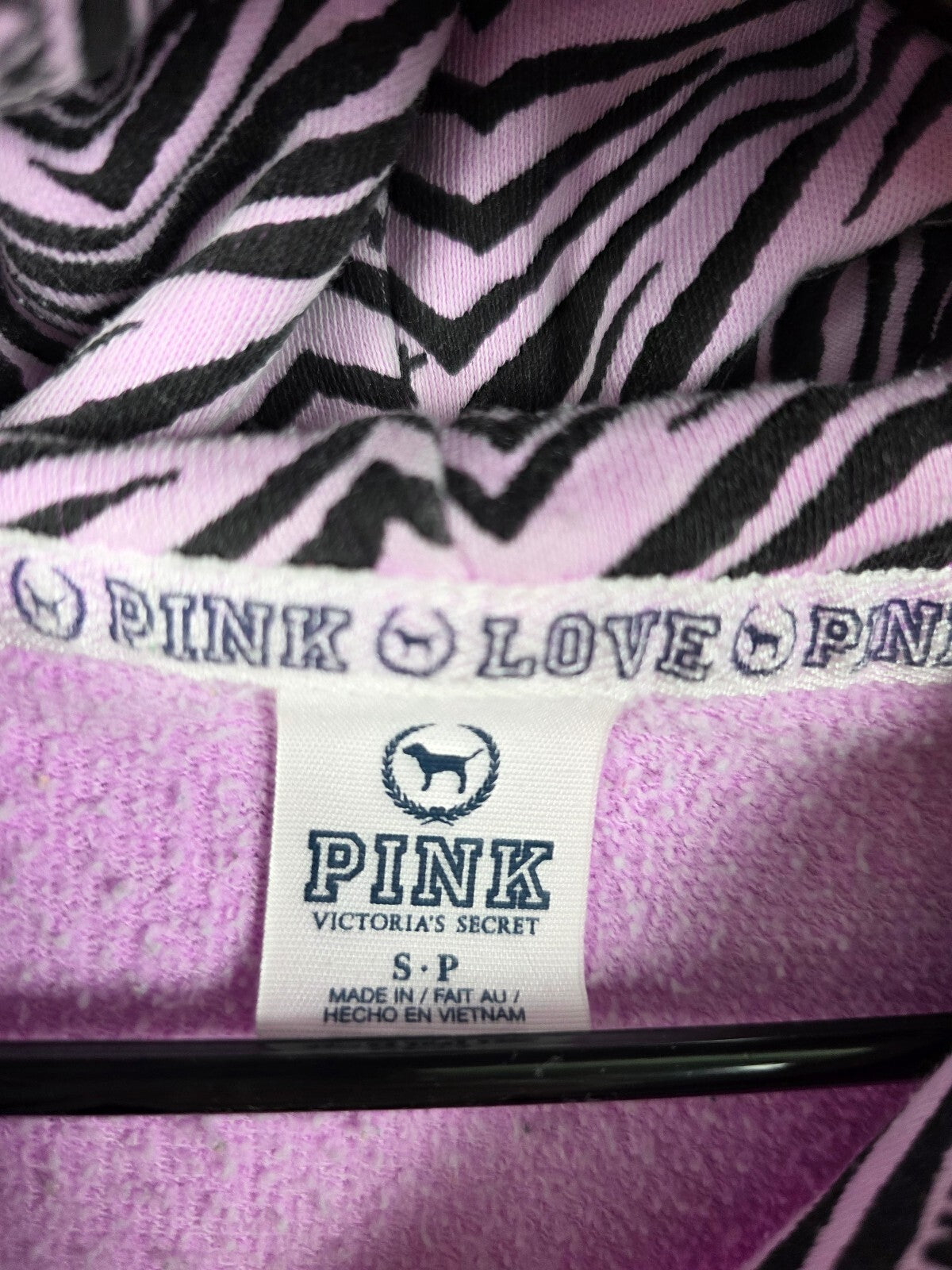 Victorias Secret Pink ZEBRA animal Print Vintage Hoodie Full zip Jacket SMALL