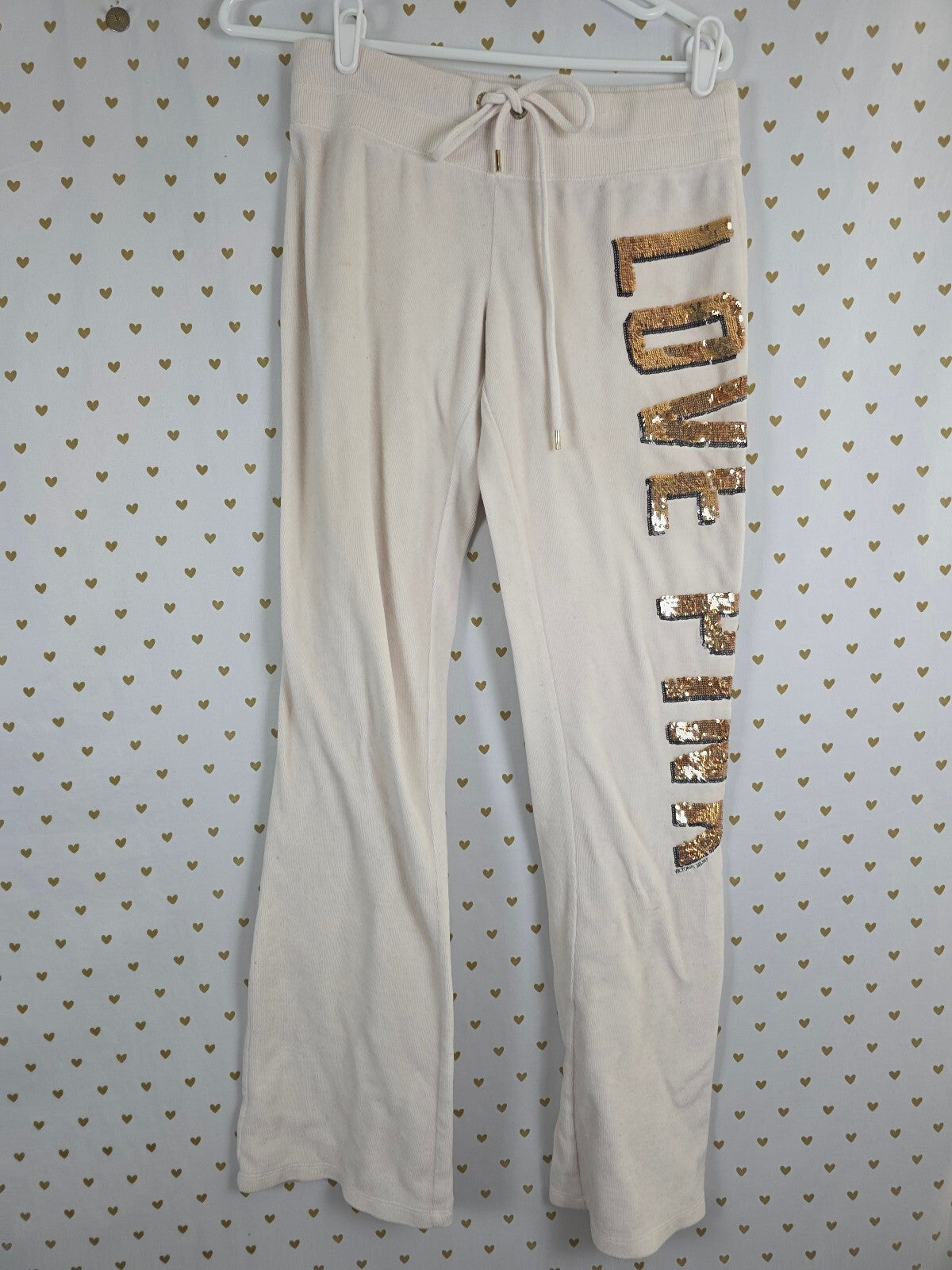 Victoria's Secret PINK Gold Bling LOVE PINK Sherpa Hoodie Yoga Pant Set XS S FUR