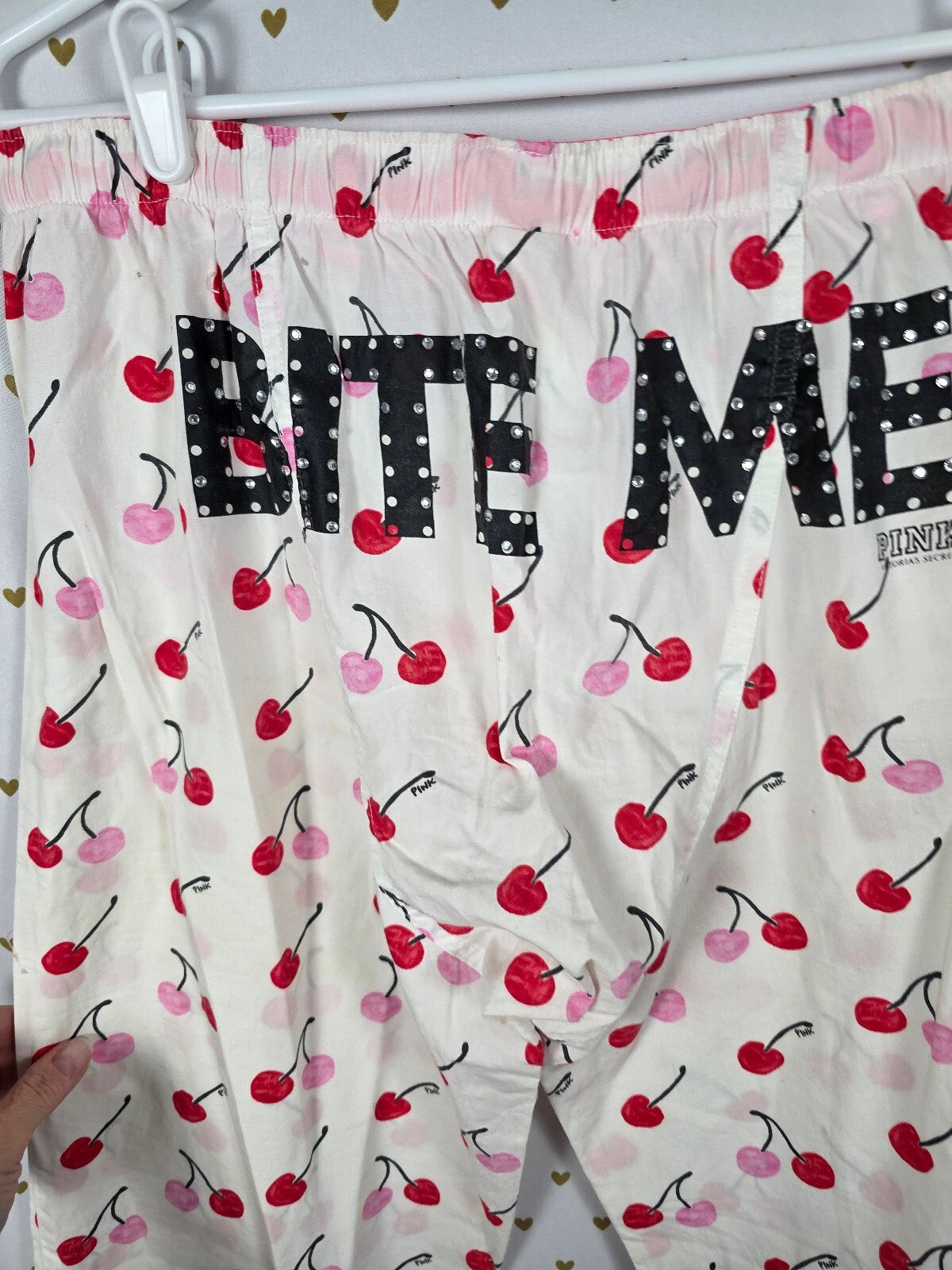 Victorias Secret Vintage PINK DIaper Butt Boyfriend Sleep Pants BITE ME MEDIUM