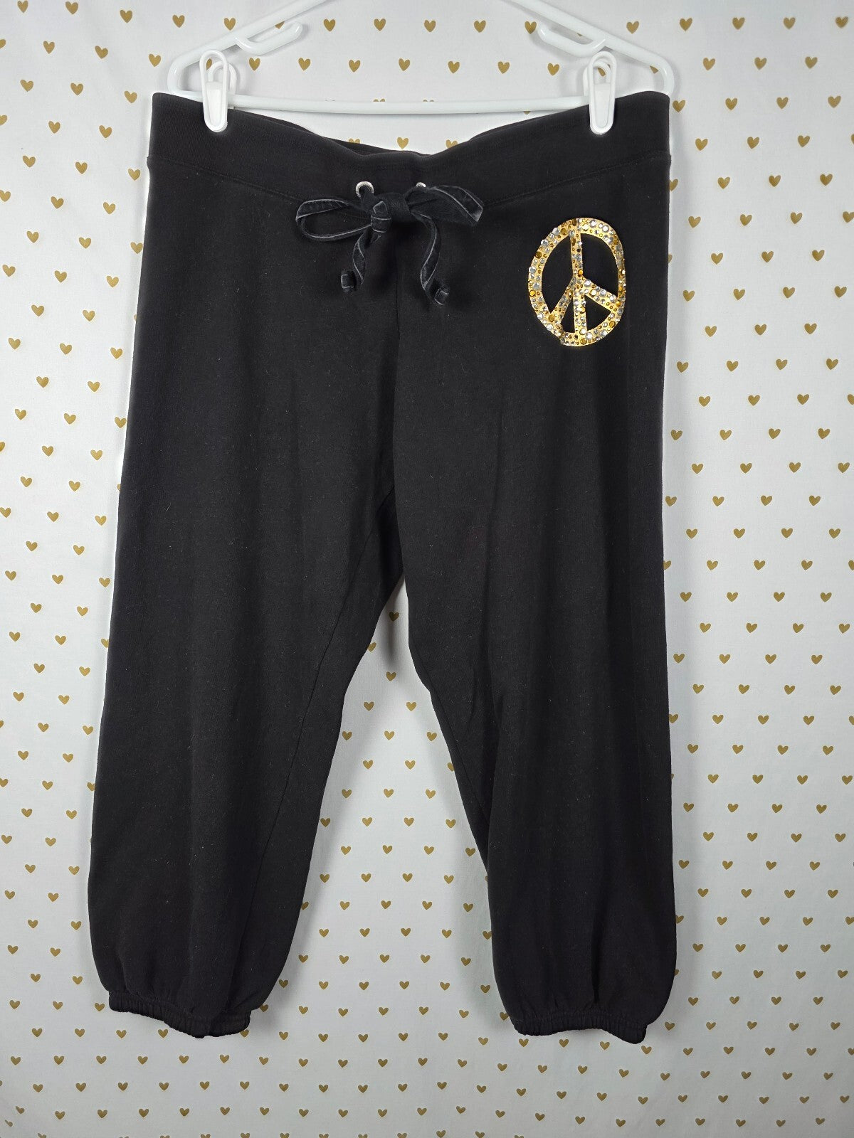 Victorias Secret PINK GOLD BLING PEACE Joggers Sweatpants Sweats Y2k Vintage L