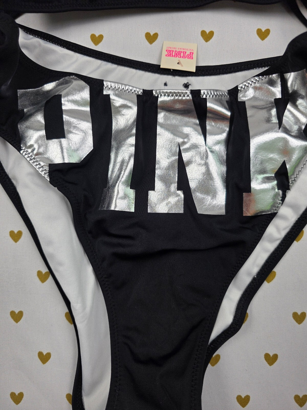 NWT Victoria's Secret PINK LOVE Silver Foil Bikini Swimsuit MONOKINI  Medium