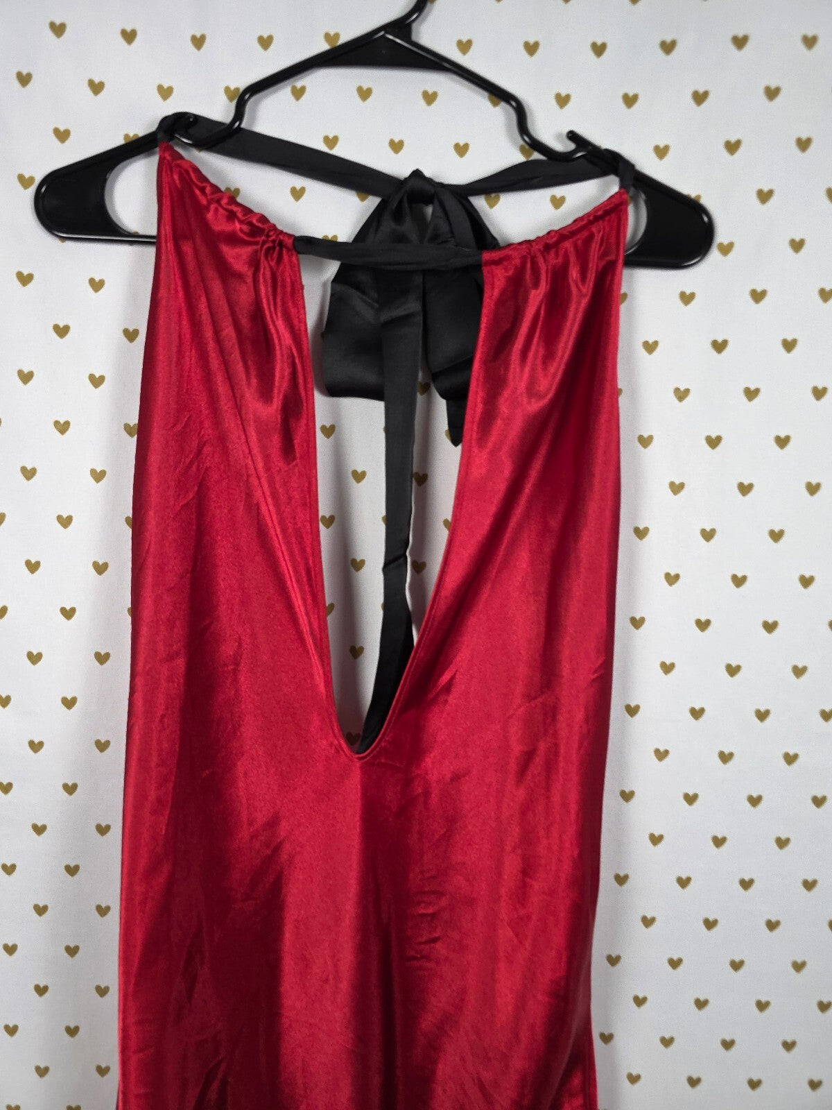 Vintage Victoria's Secret Red Satin Nightgown Slip Dress Halter Low Back M
