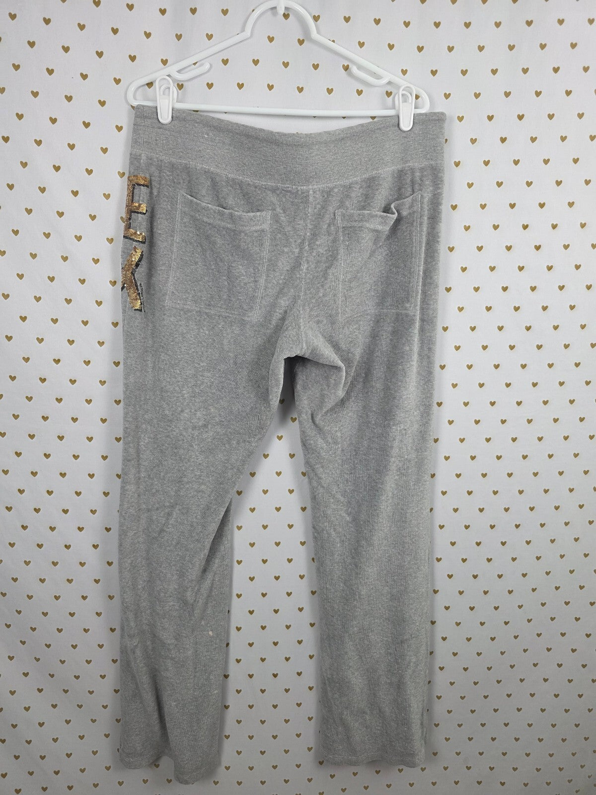 Victorias Secret Pink Fur Lined Bling Vintage Velour SET Hoodie Sweats L Grey