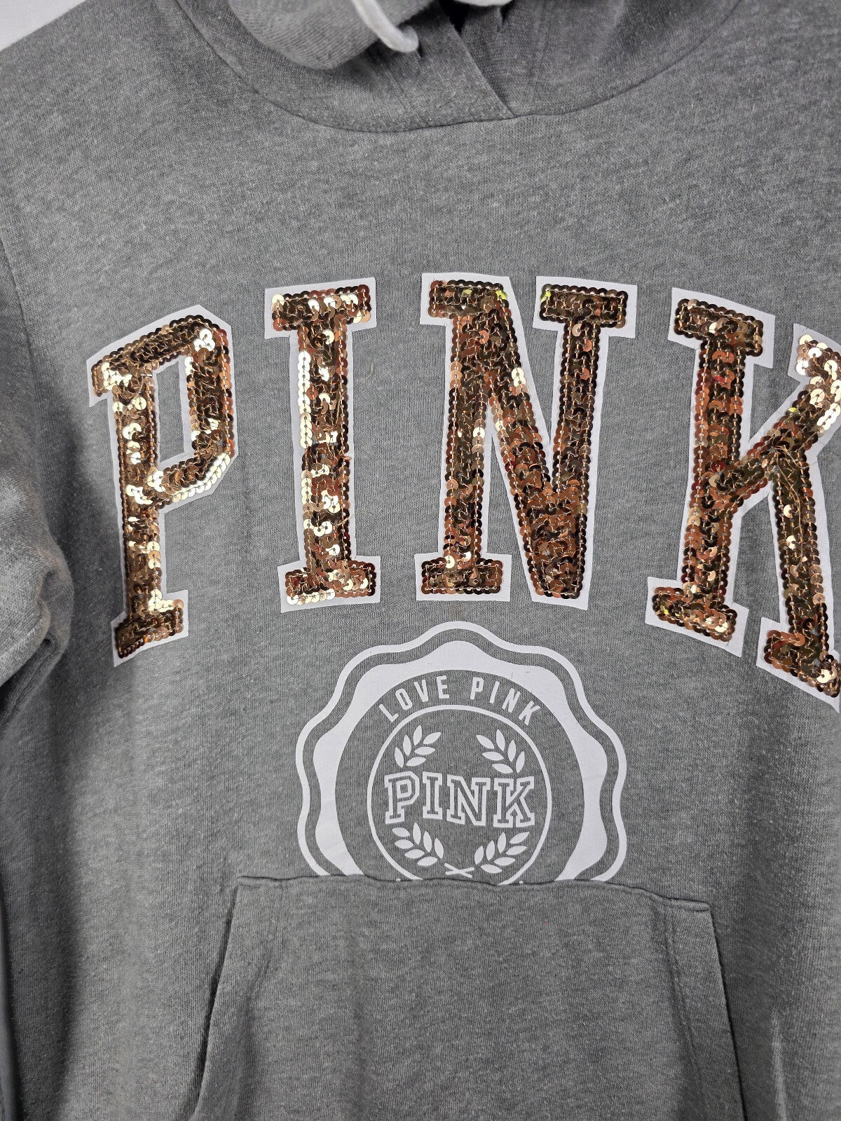 Victorias Secret Pink Gold BLING Hoodie Sweater Pullover Sweater XS Oversized