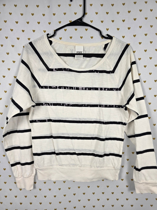 Victorias Secret PINK Bling Stripe Sequined Long Sleeve Tee shirt XS