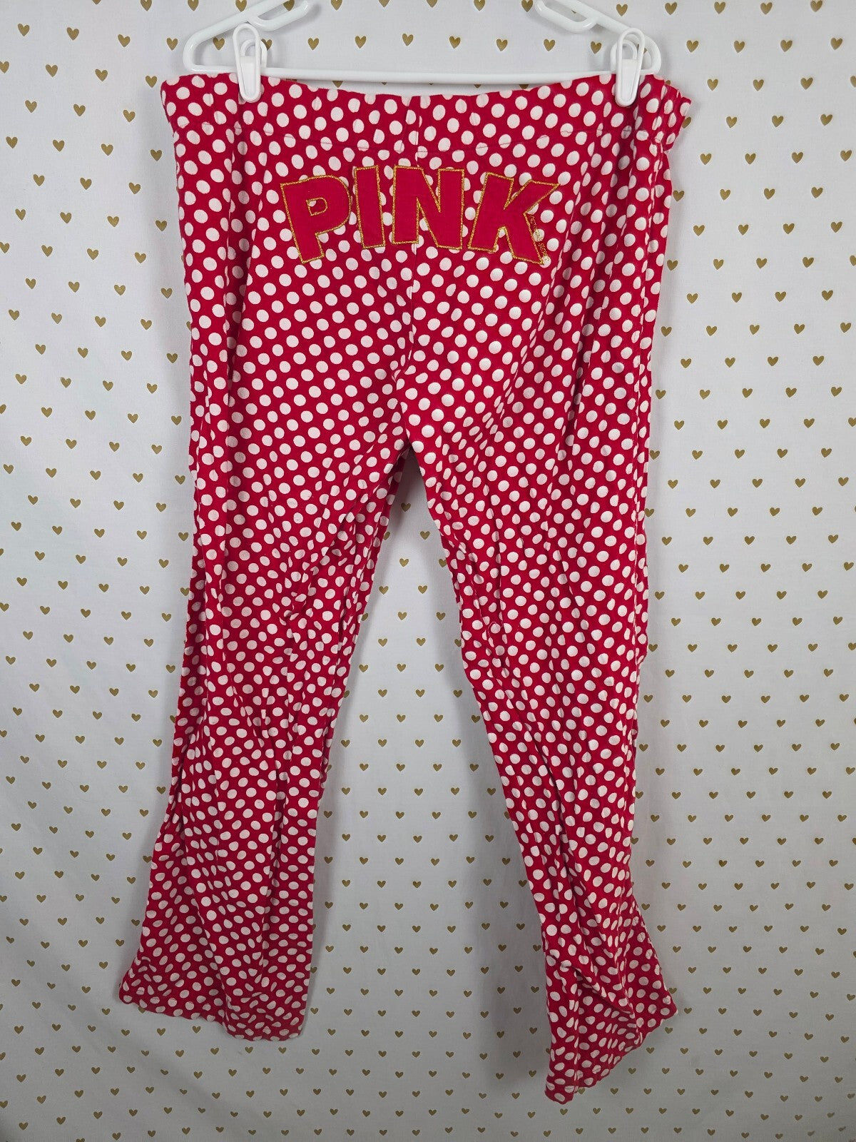 Victorias Secret Pink Red Polka Dot Logo Butt Medium Sleep Pants Pajama PJ