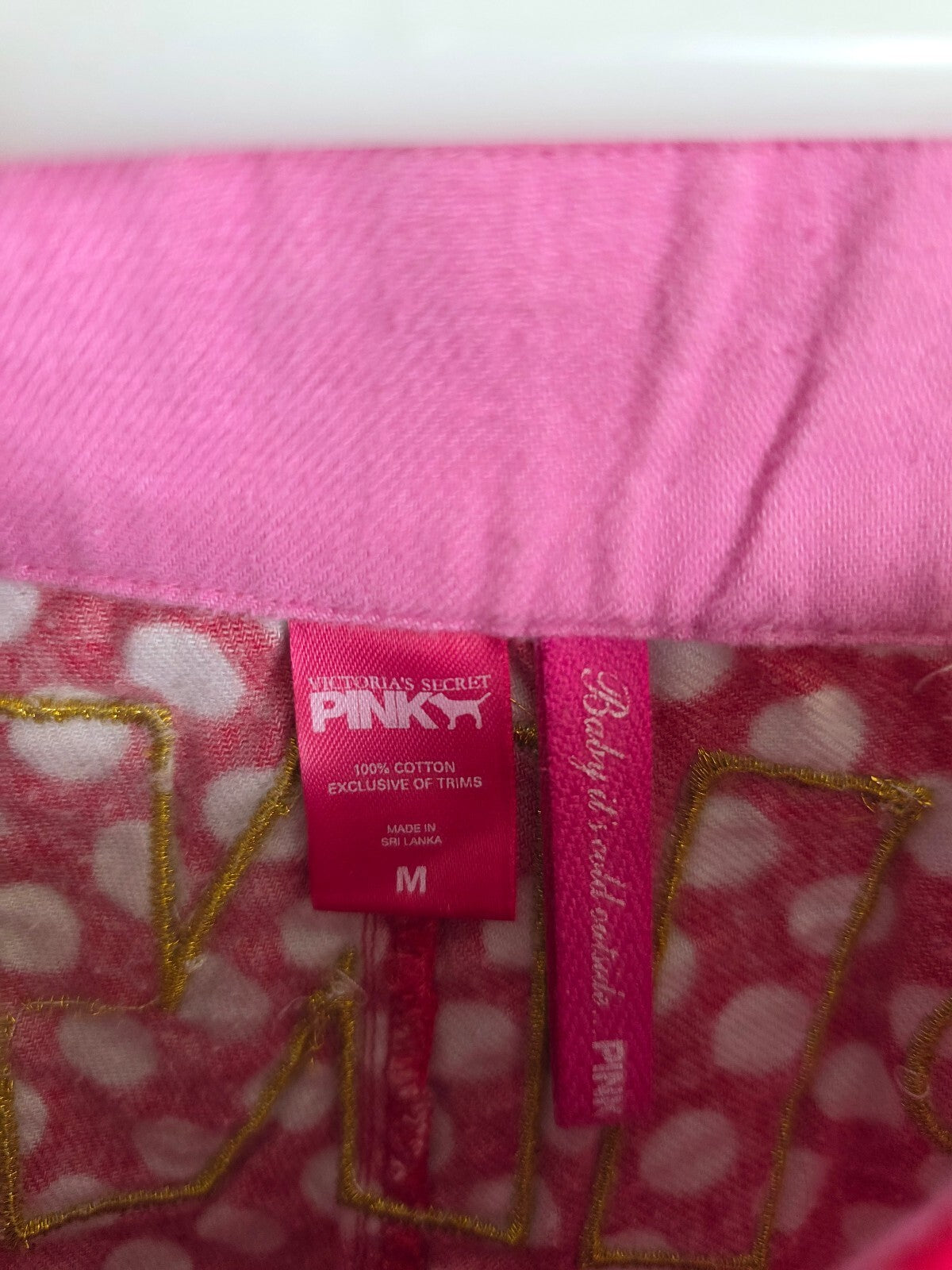 Victorias Secret Pink Red Polka Dot Logo Butt Medium Sleep Pants Pajama PJ