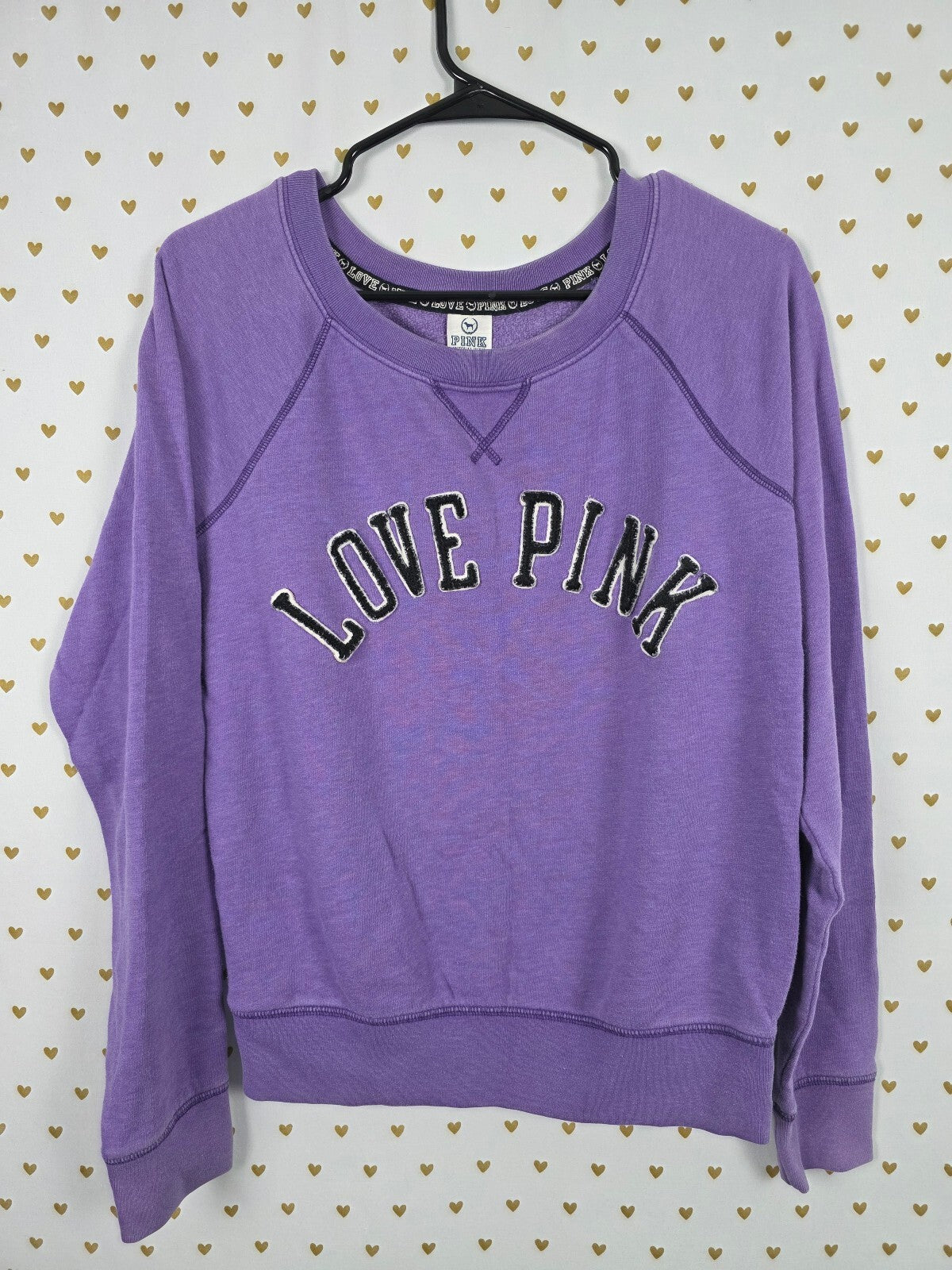 Victorias Secret Pink Vintage y2k Embroidered Logo Crew Sweater Purple MEDIUM