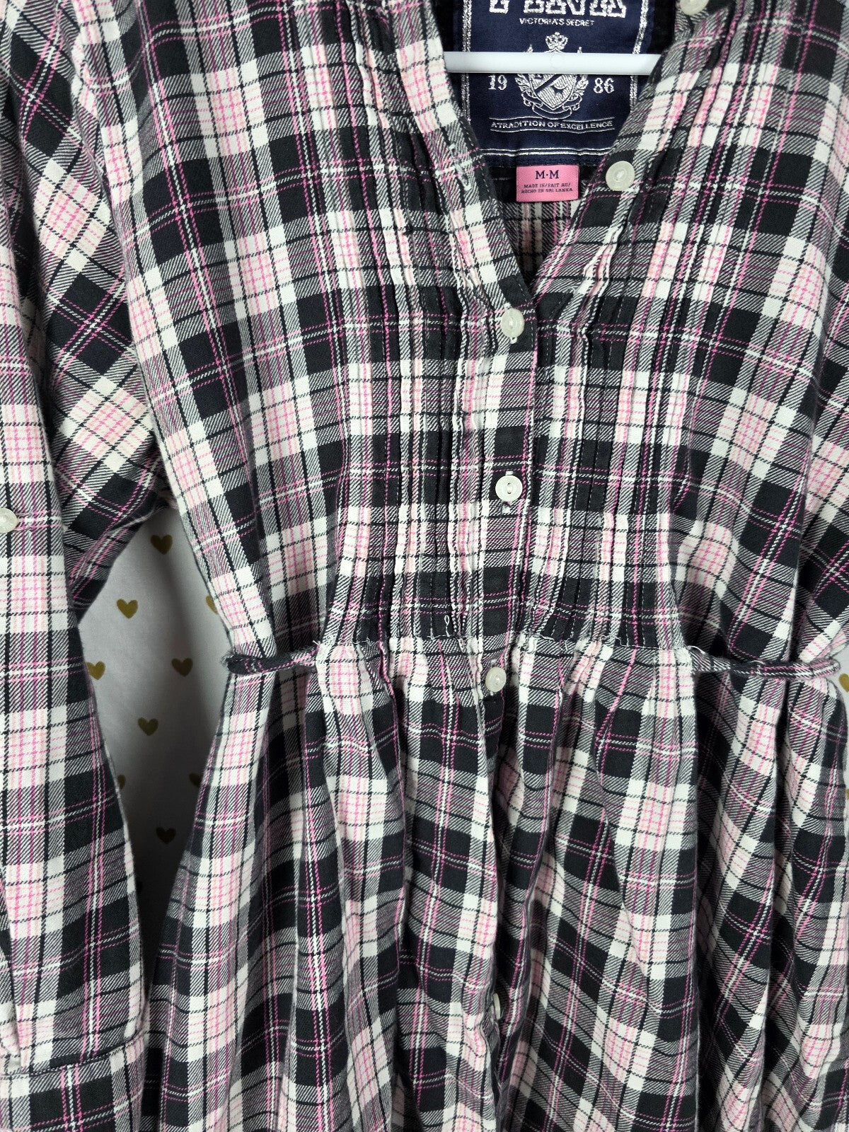 Victoria's Secret PINK Plaid Flannel Shirt Dress Rhinestone Hem Tie Waist M