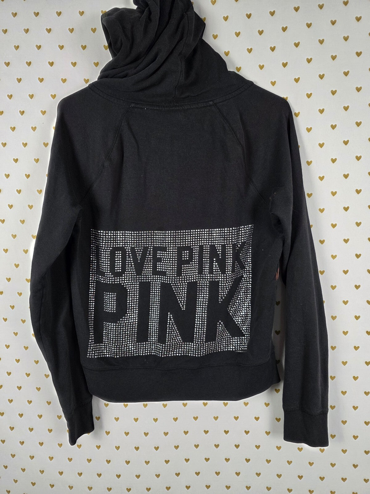 Victorias Secret Pink Vintage Flawed Bling Studded Hoodie Jacket Y2k Medium