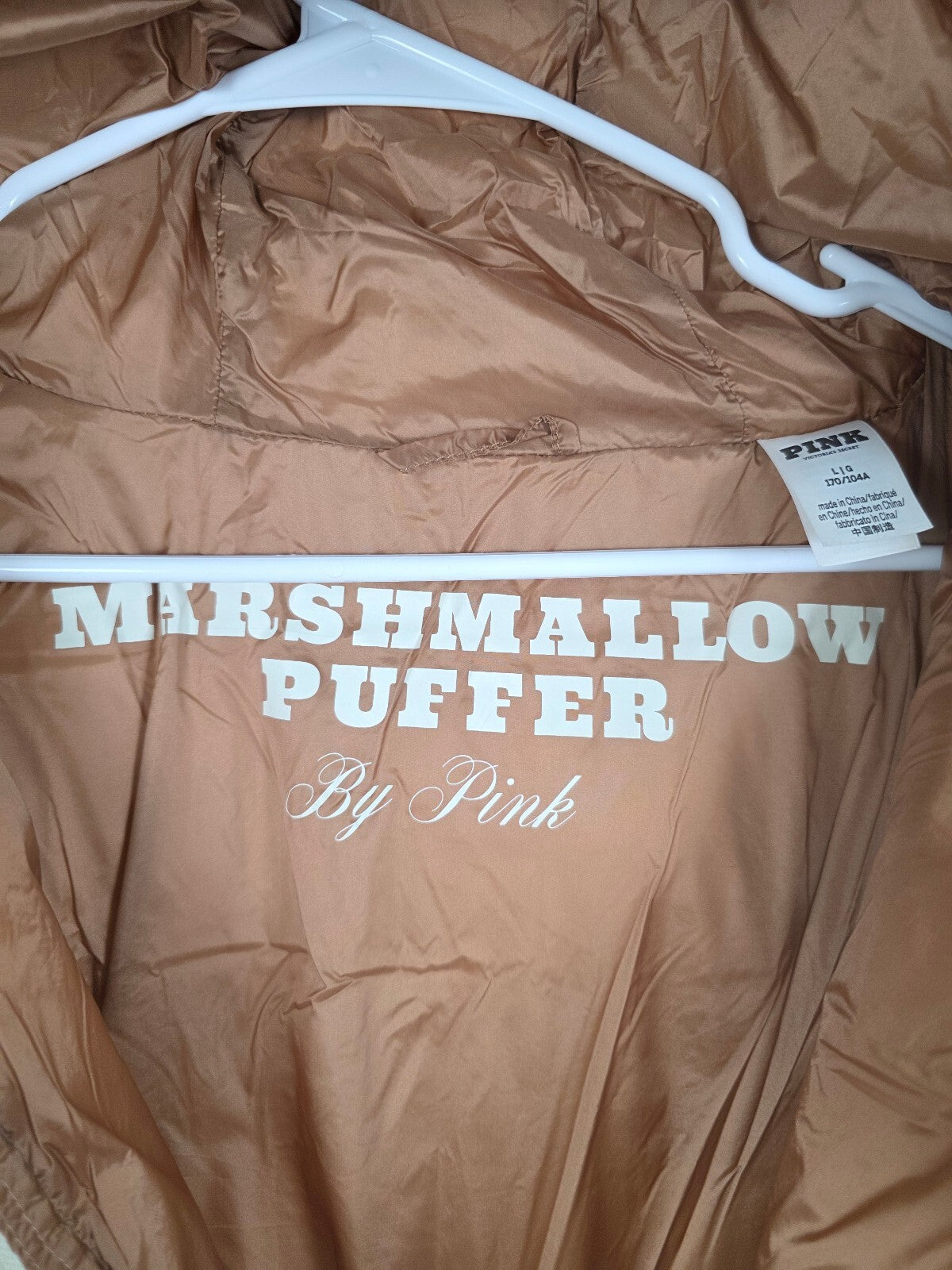Victoria’s Secret PINK Marshmallow Puffer Coat L White Shell Cream Hooded