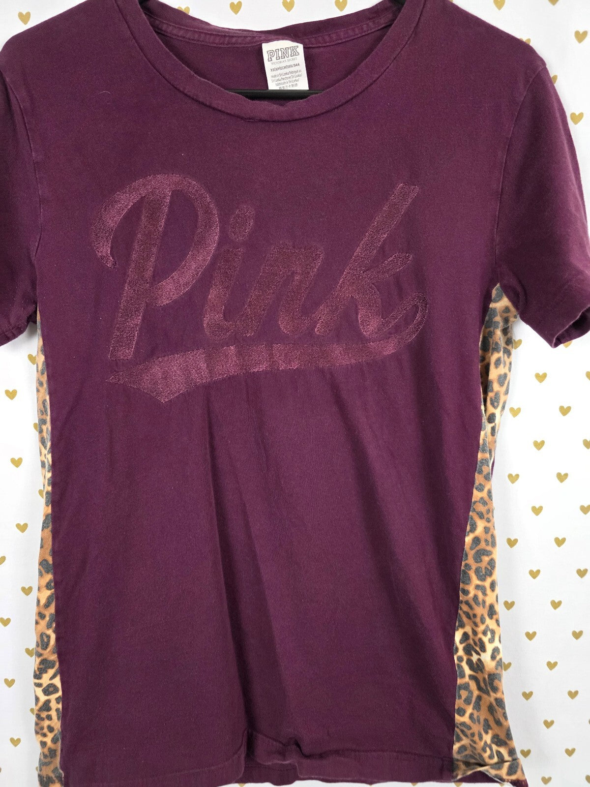 Victorias Secret PINK Maroon Leopard Cheetah Logo Tee shirt XS