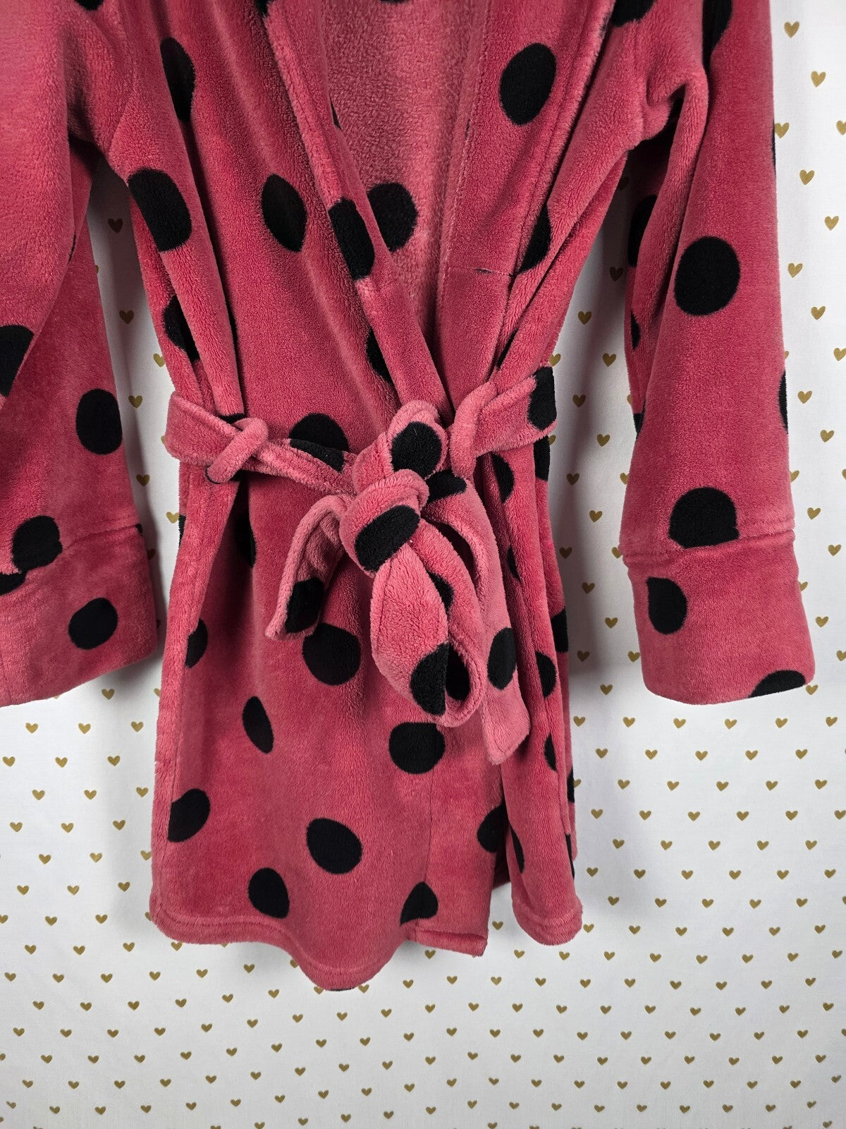 Victorias Secret PINK Polka Dot Fluffy Bath Robe Warm Dog Logo Small Medium