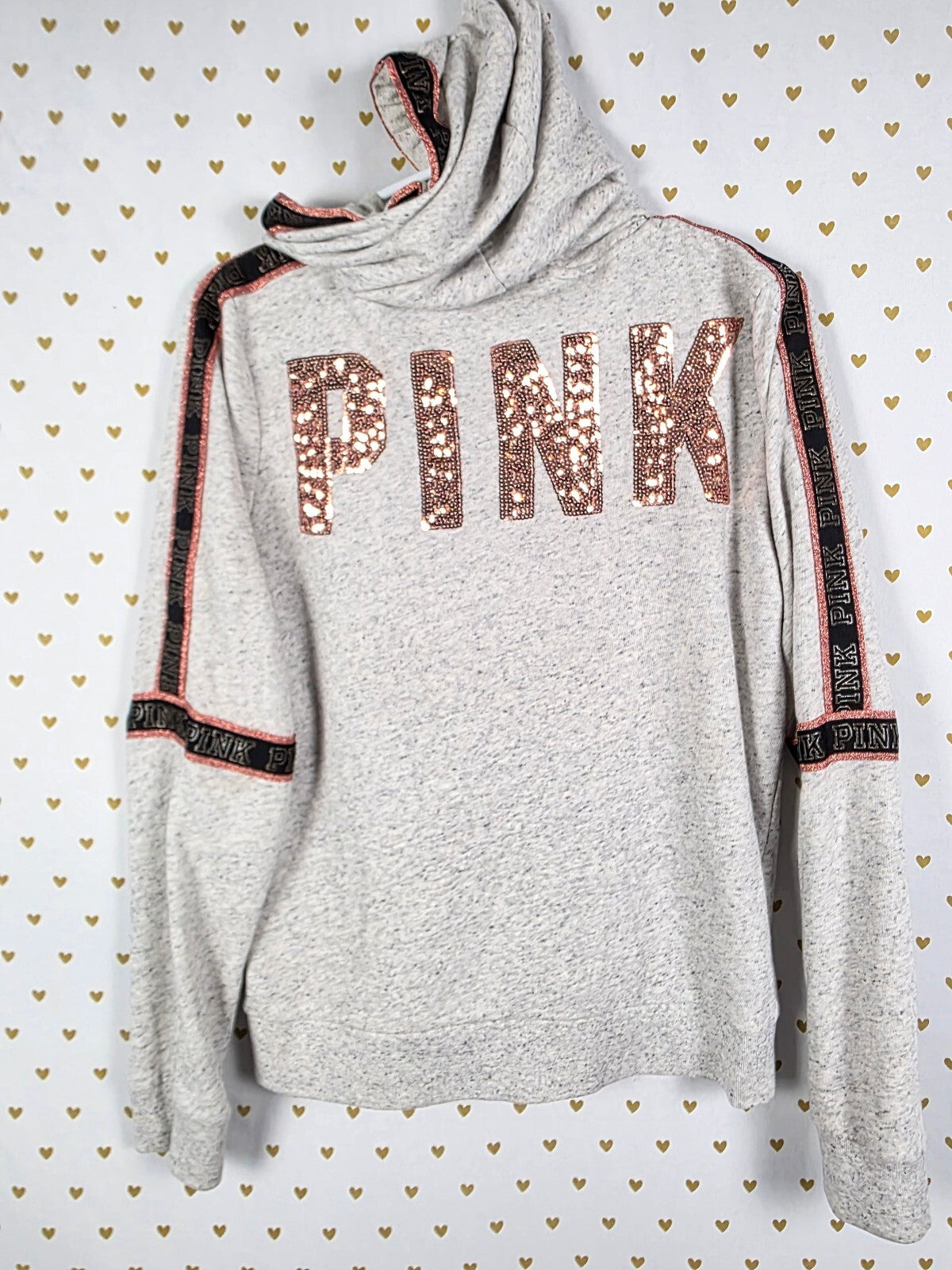 Victorias Secret Pink Rose Gold Bling Hoodie Jacket Coat Sequined Medium