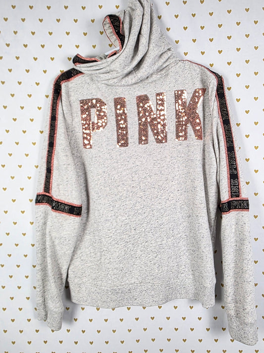 Victorias Secret Pink Rose Gold Bling Hoodie Jacket Coat Sequined Medium