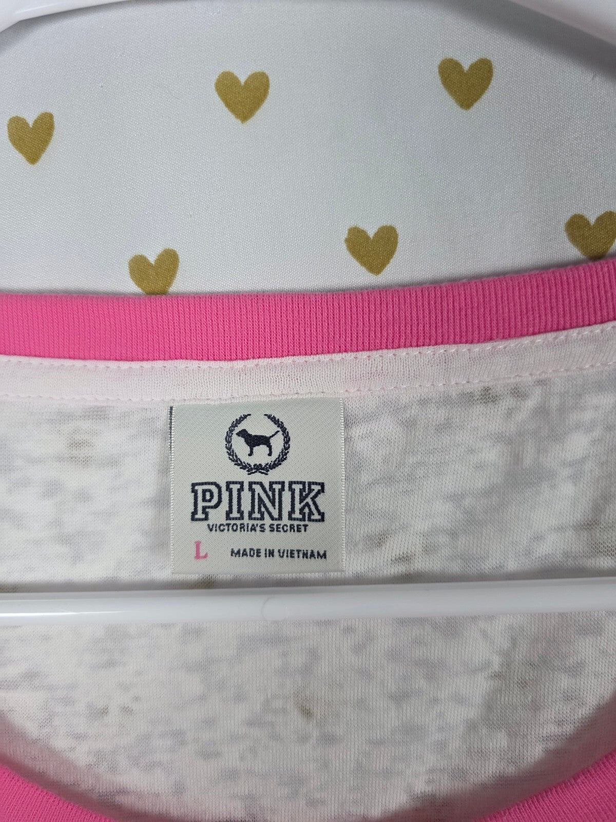 Victoria's Secret PINK 2009 Give Pink BLING Burnout Raglan Shirt Top L Gold