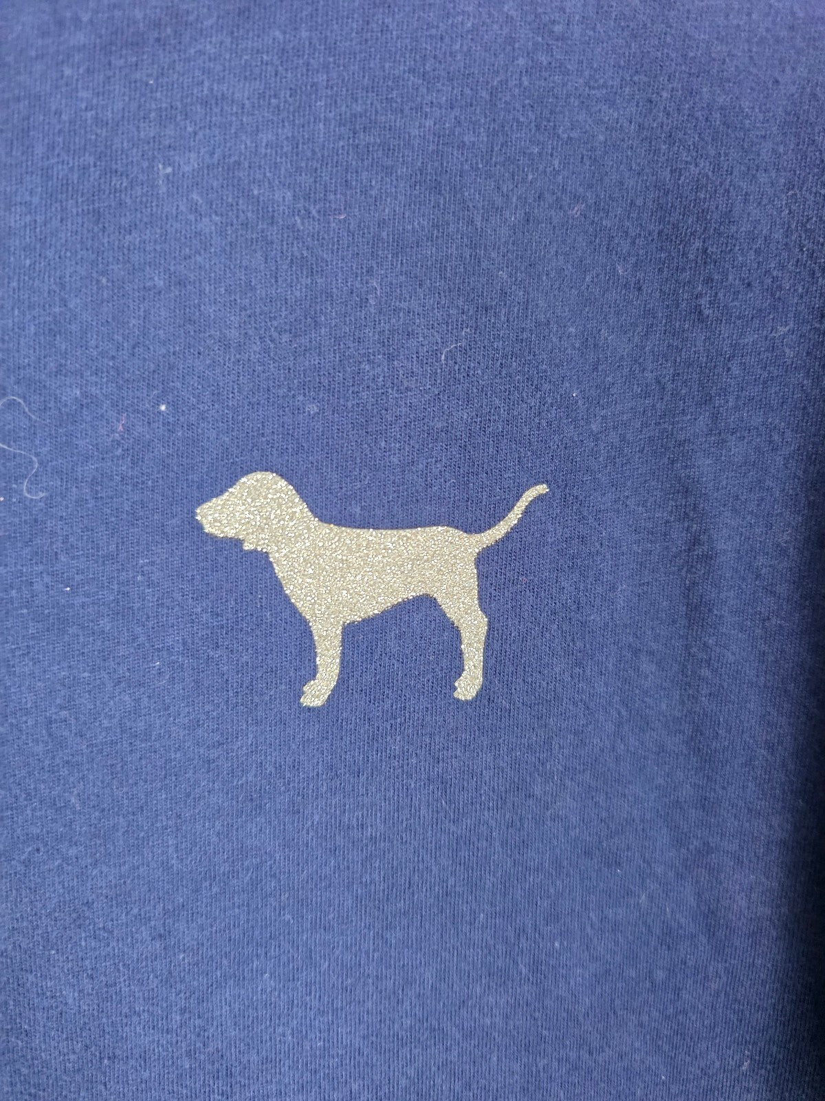 Victorias Secret PINK GLITTER BLING Crest Dog Logo Tee shirt blue pocket Small
