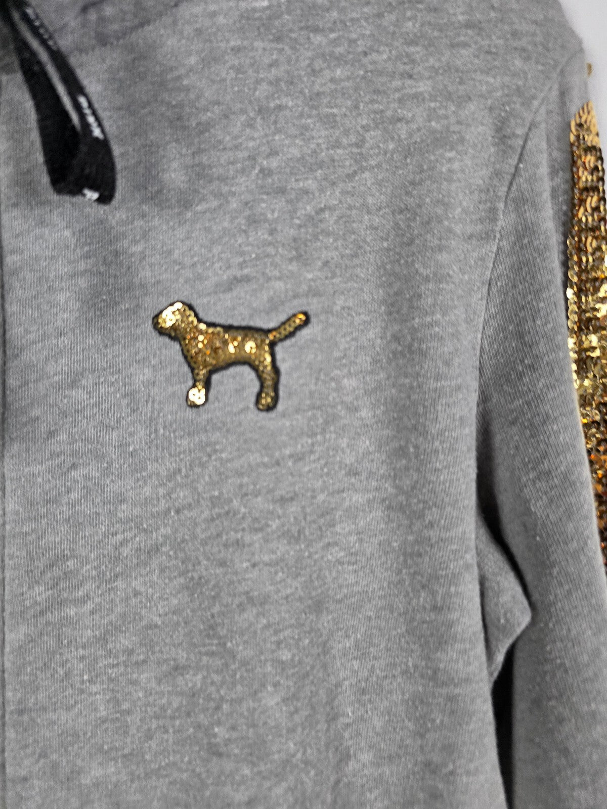 Victorias Secret Pink Full zip Gold Bling Hoodie Jacket Sequined Dog XS