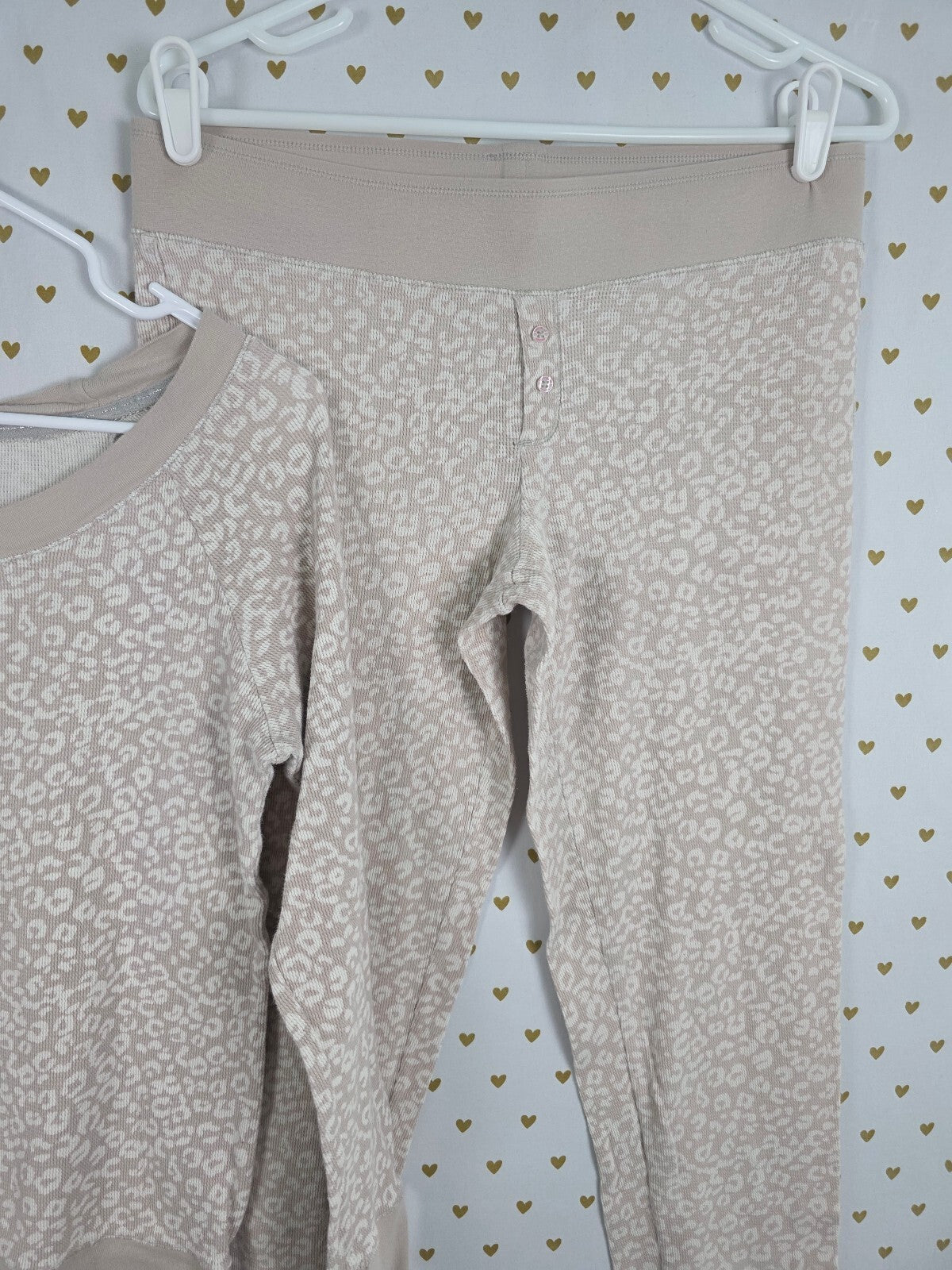 Victorias Secret Thermal Cheetah Waffle Sleep Set 2pc Shirt Pants Medium
