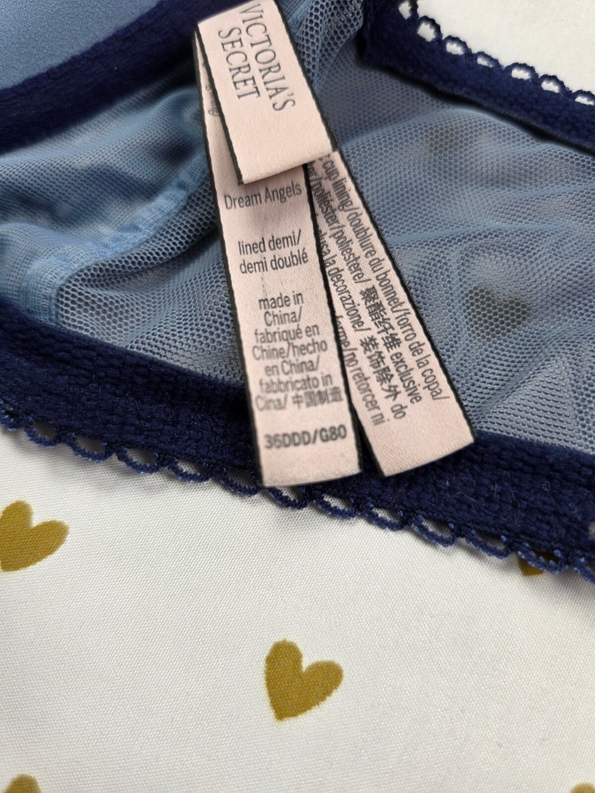 Victorias Secret Blue Front Close Racerback Dream Angels LIned Demi Bra 36DDD