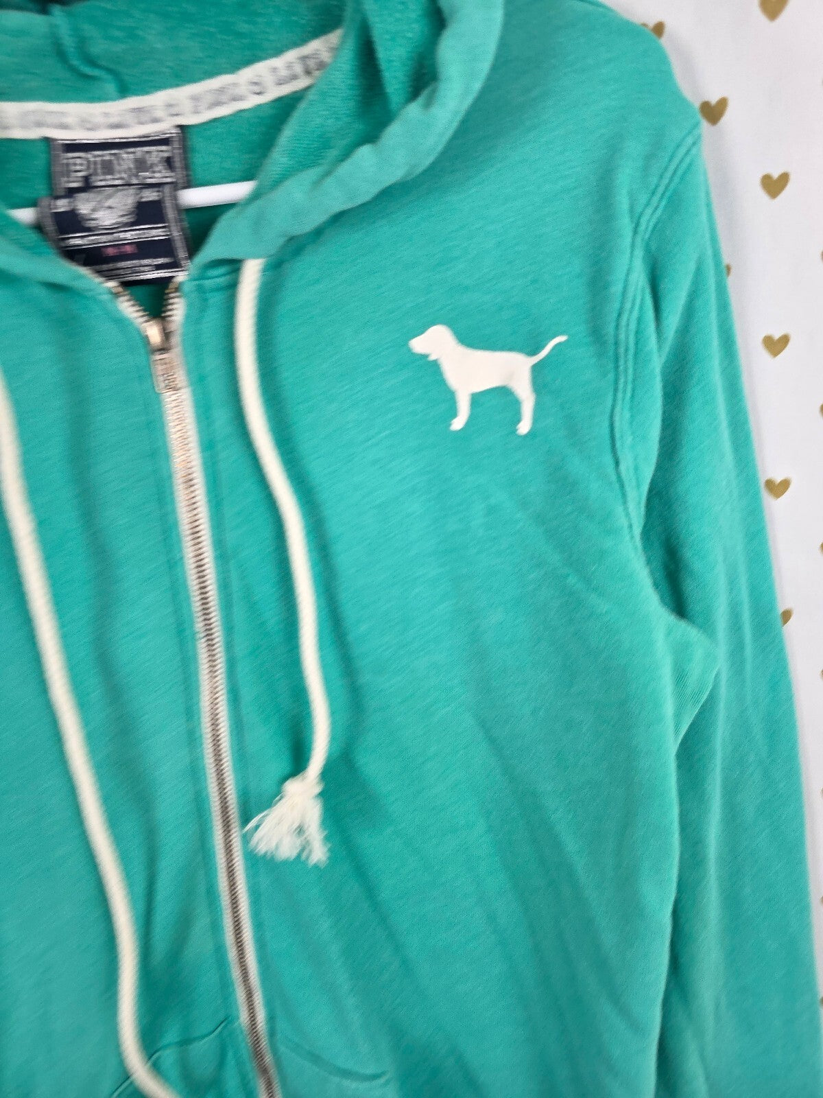 Victorias Secret Pink Full zip embroidered Hoodie Jacket Teal Medium Logo