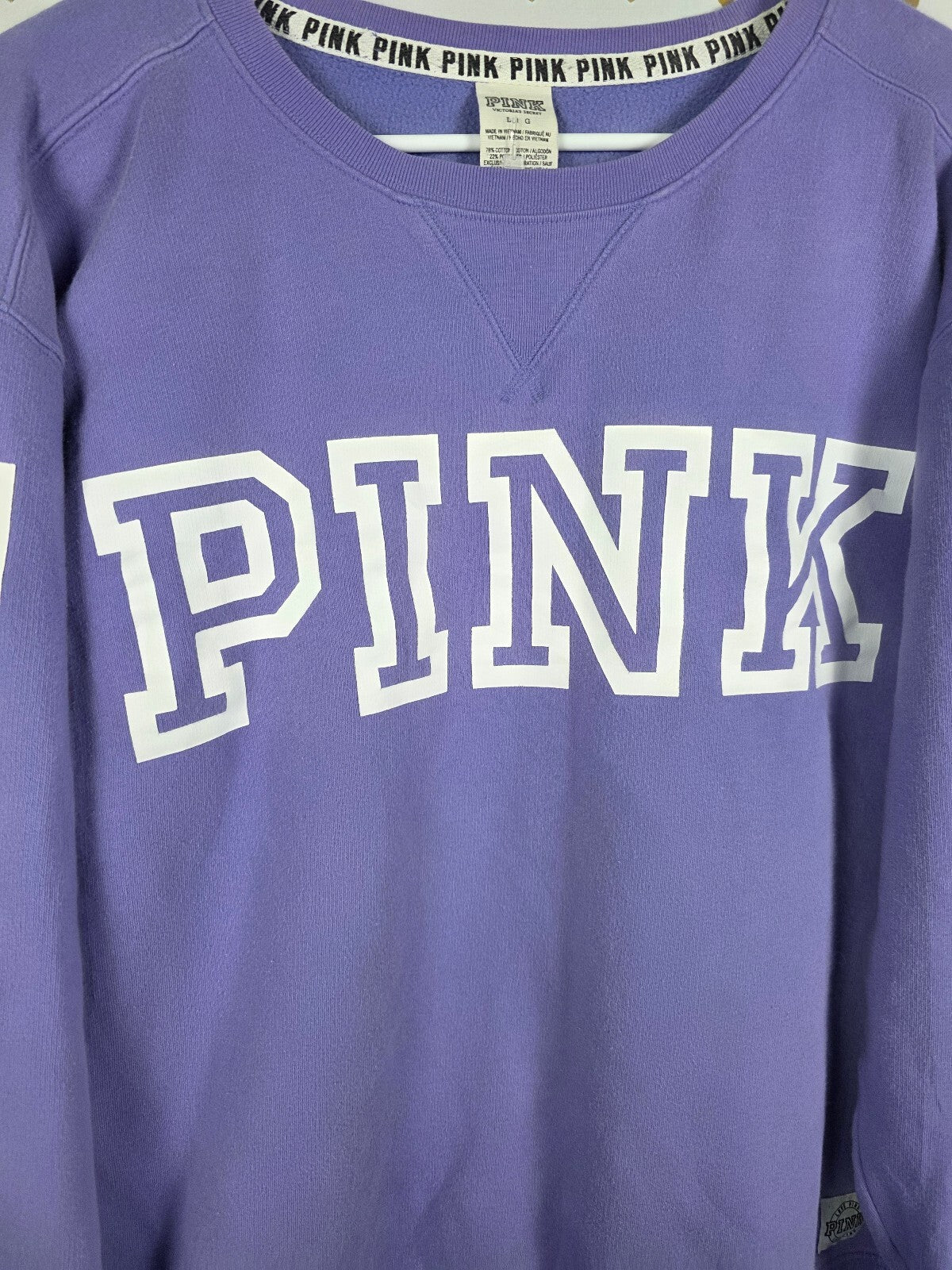 Victorias Secret Pink Logo Crew Sweater Shirt Large Oversized