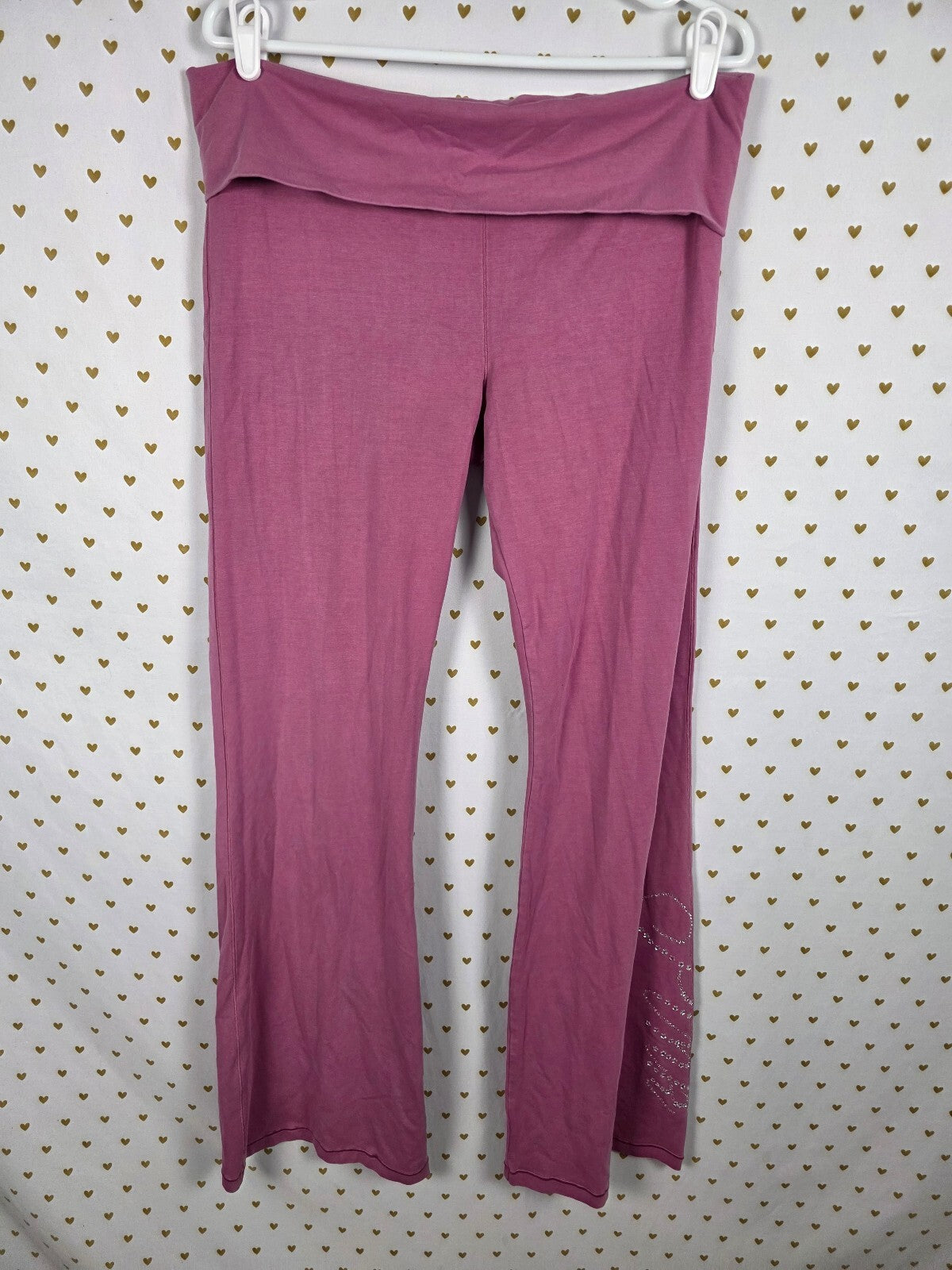 Victorias Secret PINK BLING Studded Foldover Flare Yoga pants LARGE