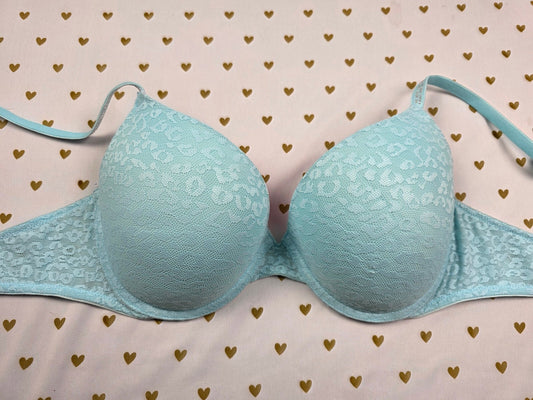 Victorias Secret Leopard Accent PINK Bra 34DD  Blue Push Up