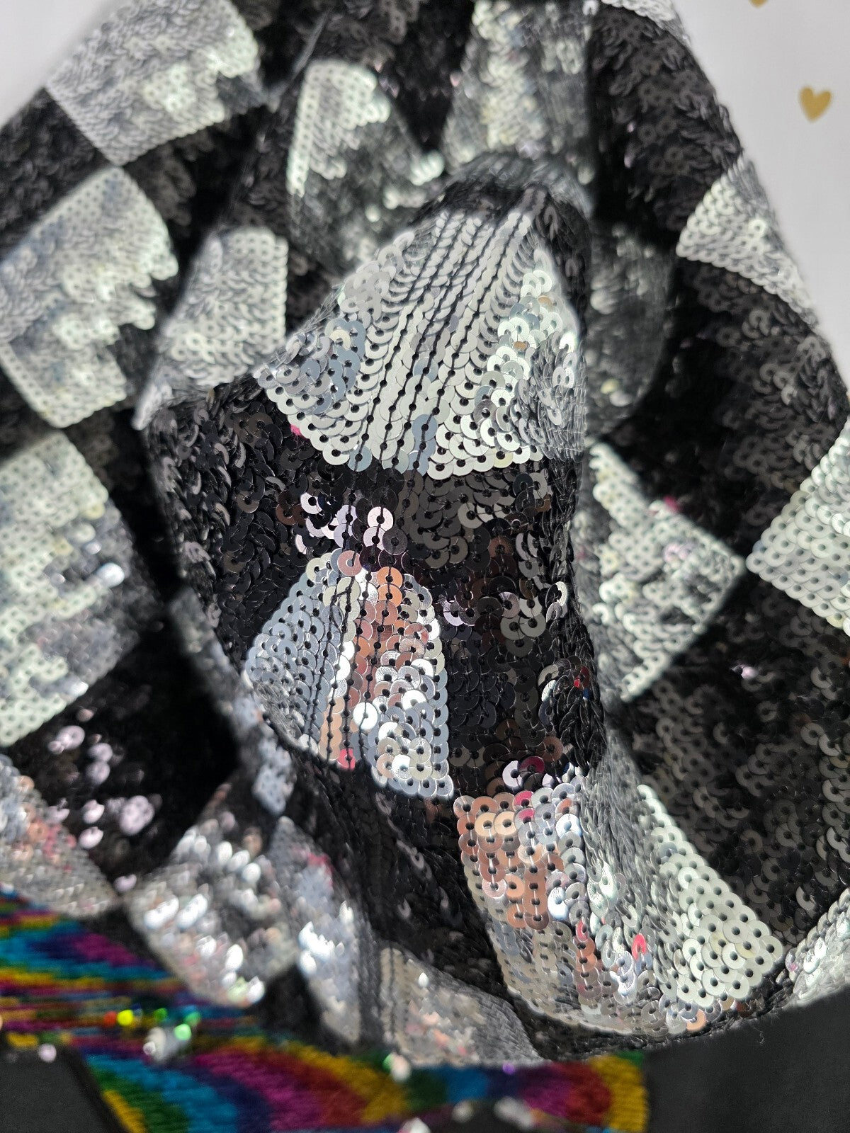 RARE Victoria's Secret PINK MEGA BLING Sequin Checkerboard Hoodie Dog M Rainbow