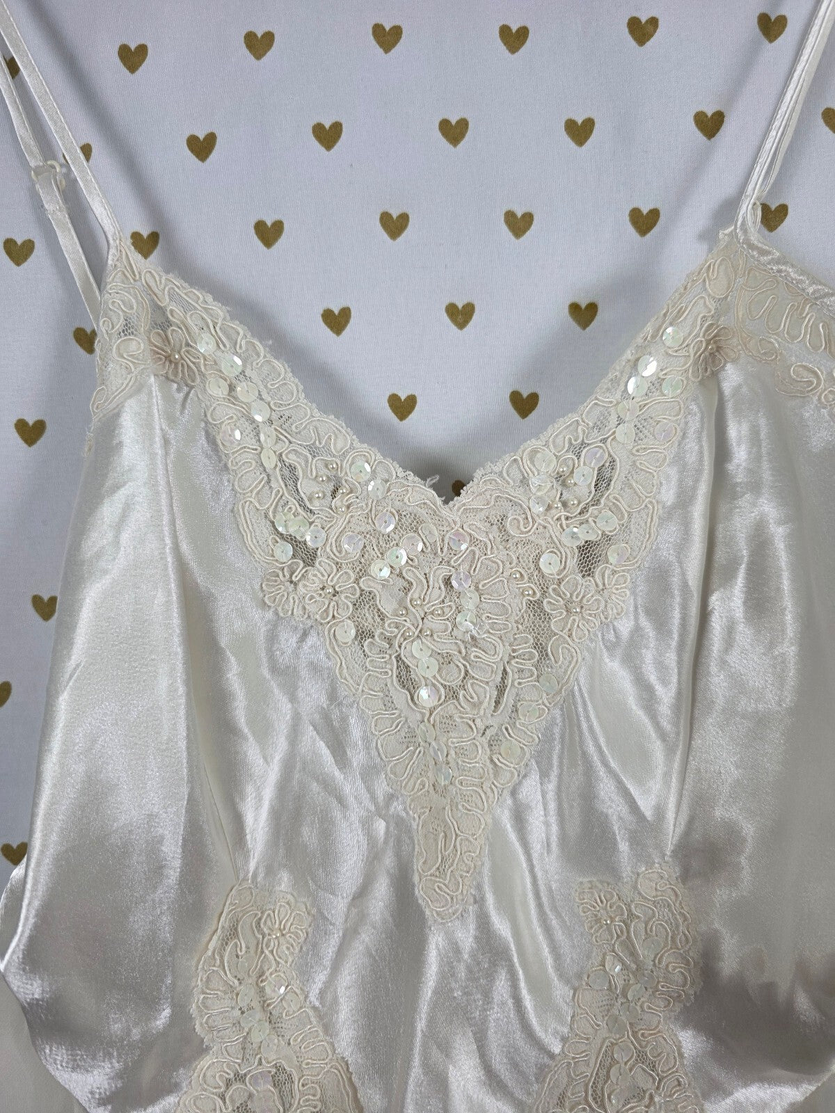 Vintage 90s Victoria's Secret Teddy S Ivory Satin Lace Sequin Bridal Bodysuit