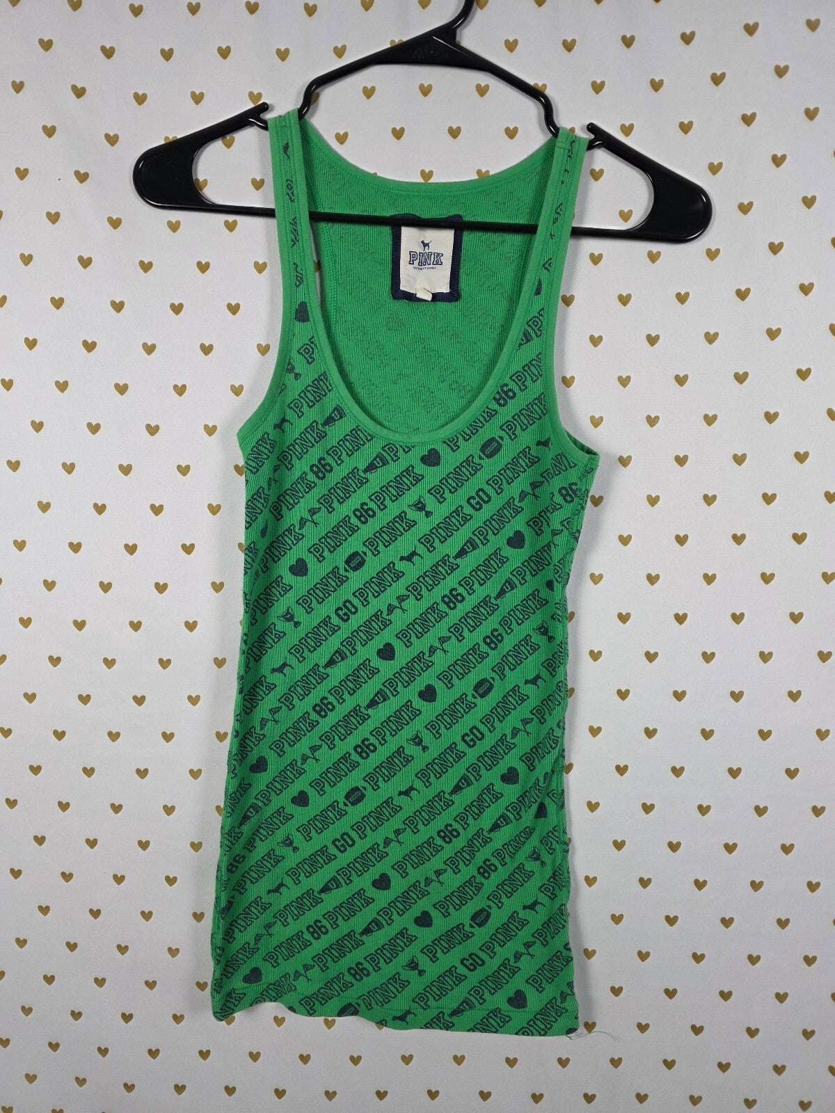Victoria’s Secret PINK Vintage Green PINK 86 Dog Logo Allover Tank Top S Y2K