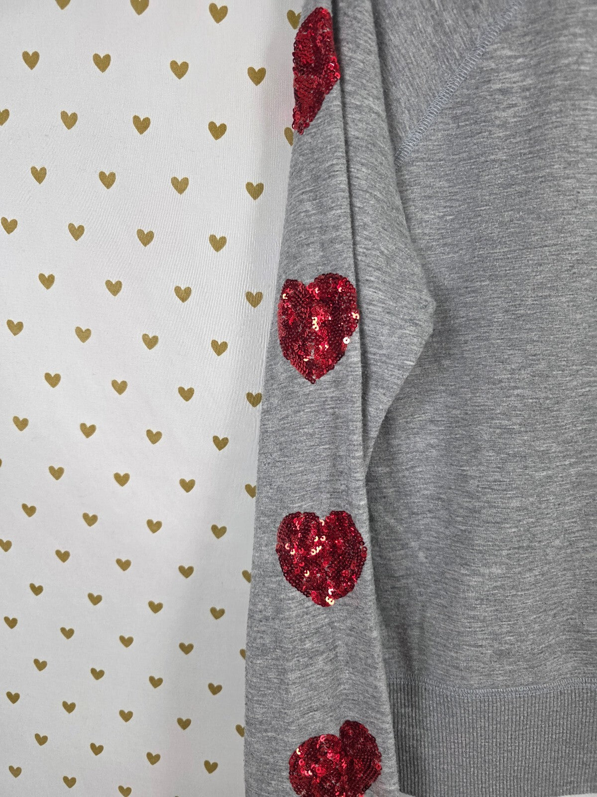 Victorias Secret Bling Red Sequined Hearts long sleeve Sweater Shirt Small