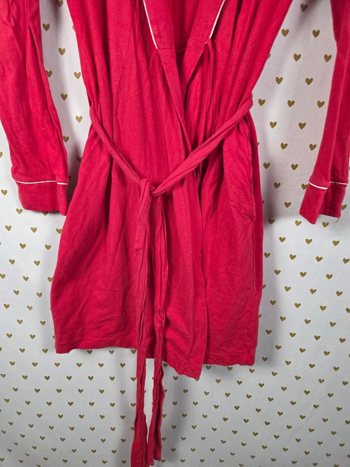 Victorias Secret Red 100% Cotton Vintage Robe Wrap Lounge Small