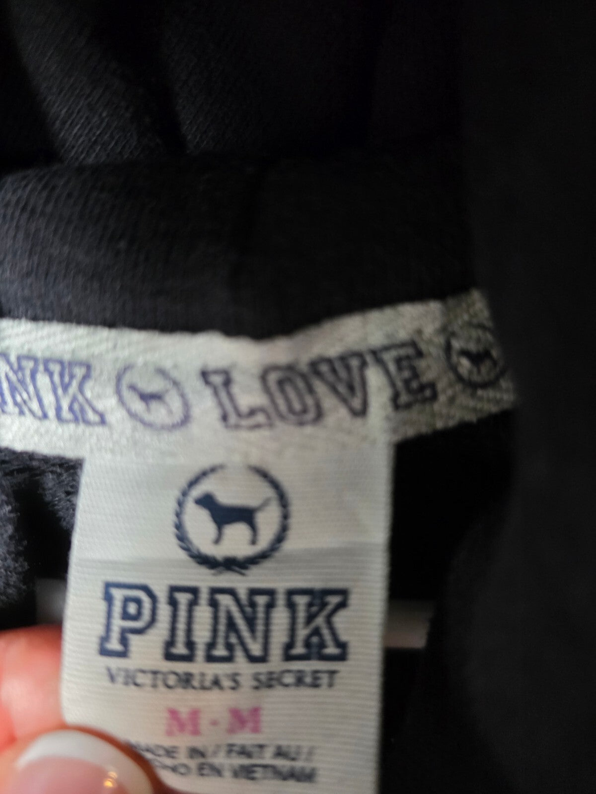Victorias Secret Pink Vintage y2k Black Pullover Hoodie Logo Sweater Jacket Med