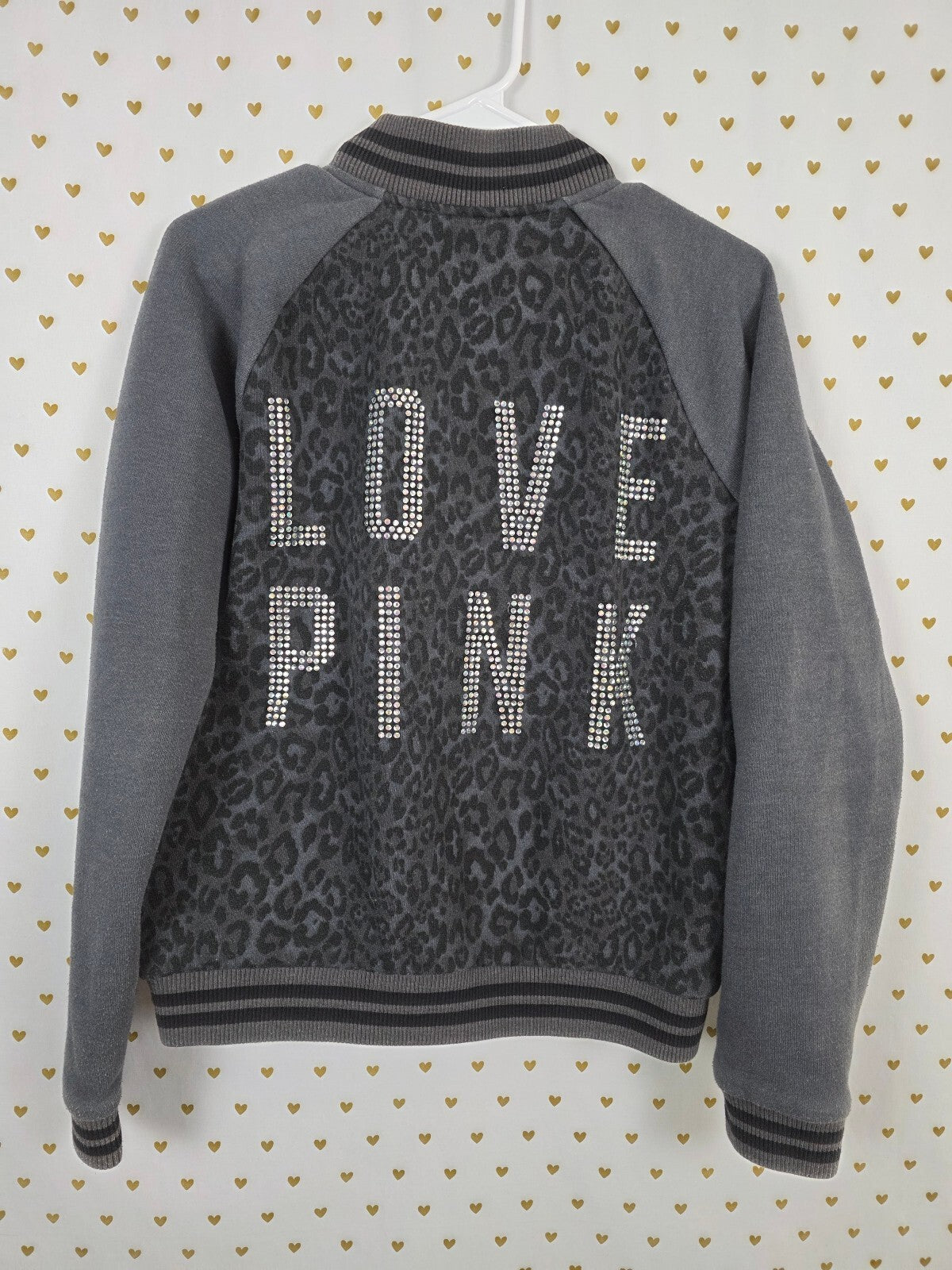 Victorias Secret Pink BLING CHEETAH LEOPARD Logo Varsity Bomber MEDIUM