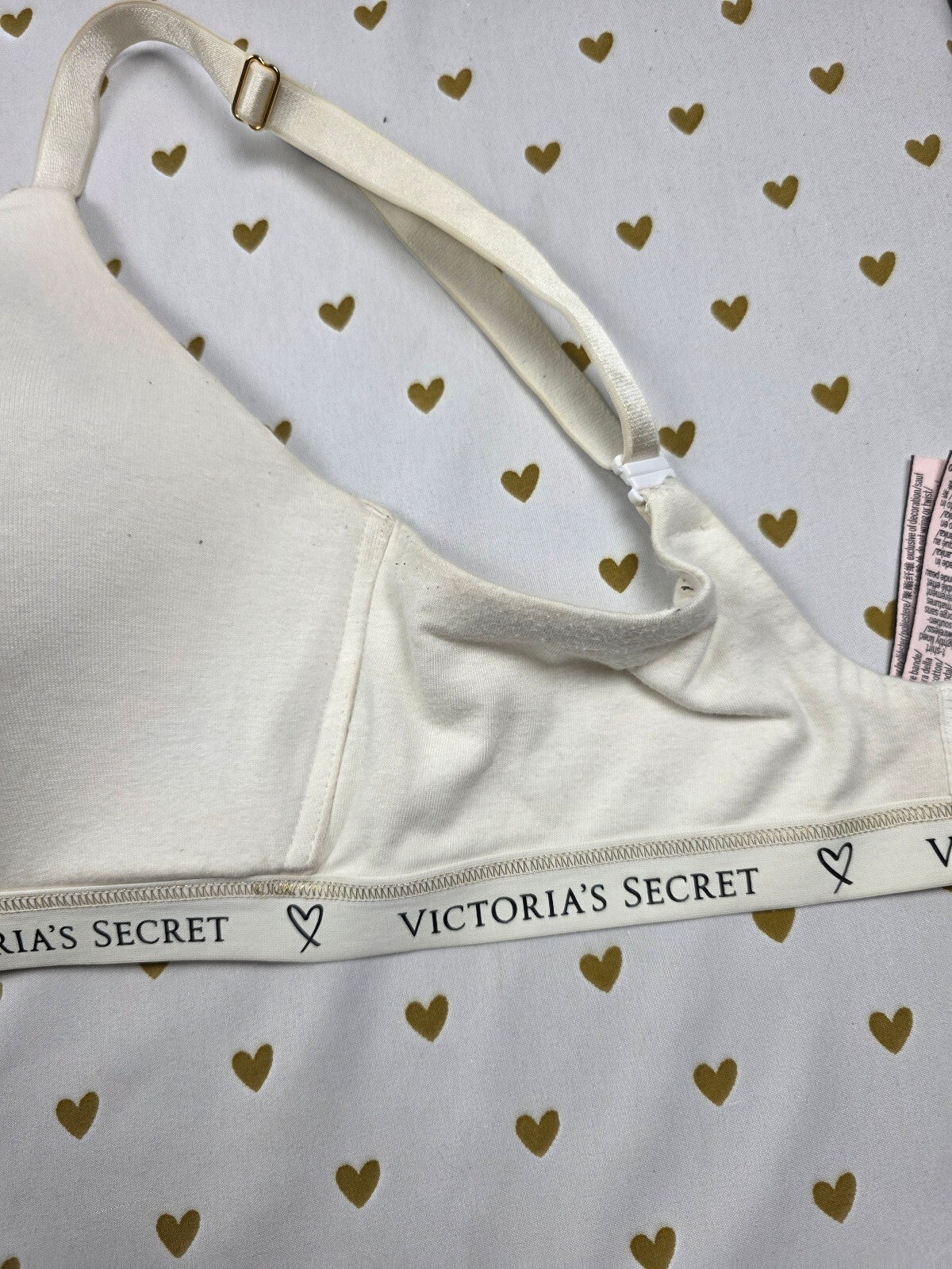 Victorias Secret White Wireless Logo Strap No Wire T shirt Bra 36DD