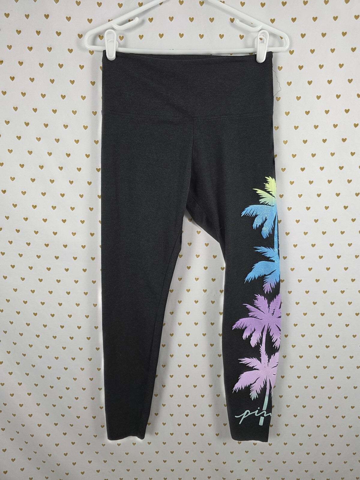 Victorias Secret Pink Glitter Bling Palm Slouchy Sweater Shirt Yoga Pants Medium