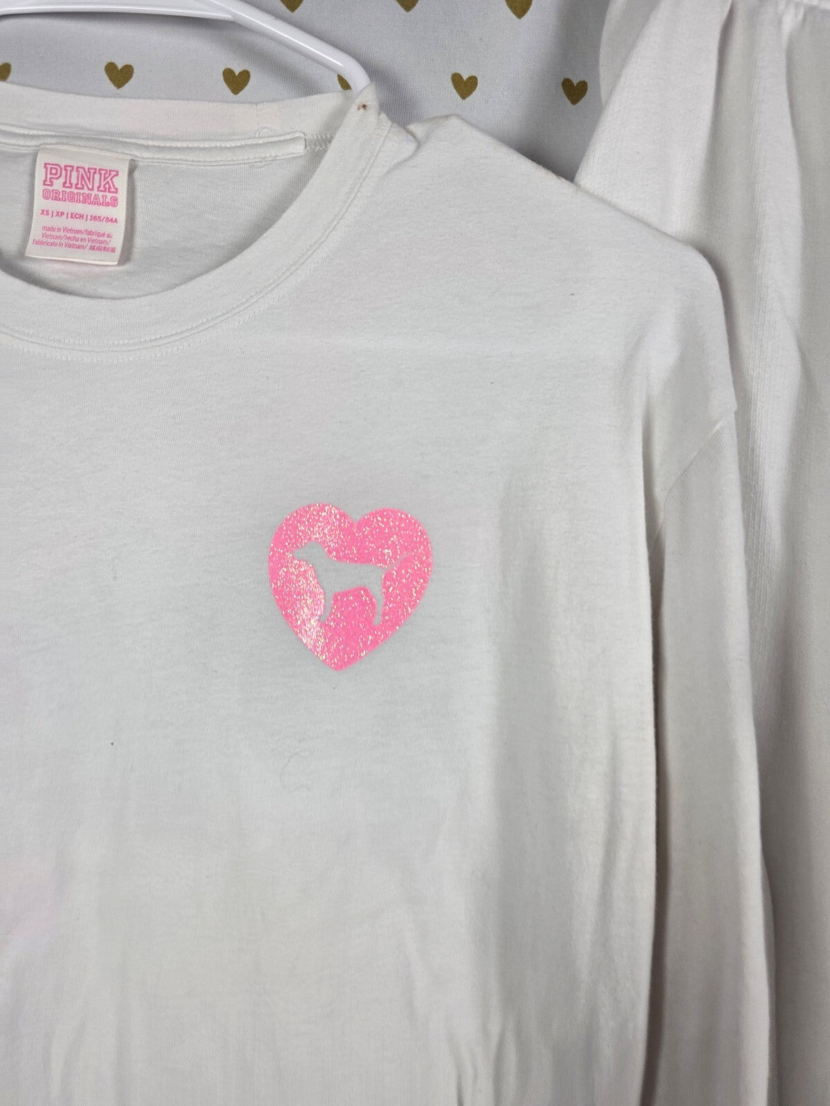Victorias Secret PINK BLING GLITTER Campus Originals White Sweats TEE SHIRT SET