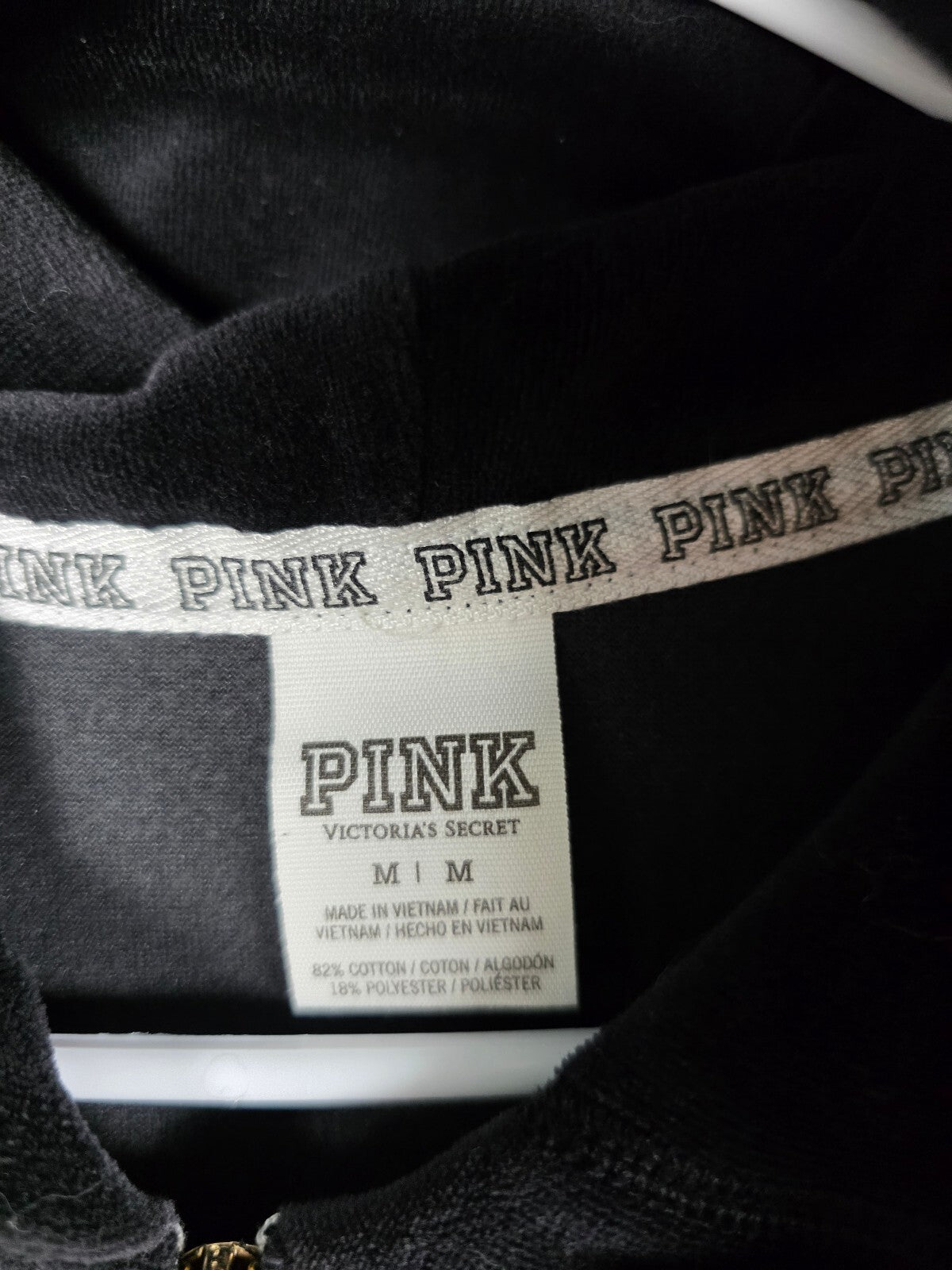 Victorias Secret Pink Vintage VELOUR BLING Hoodie Sequined Jacket Gold Black MED