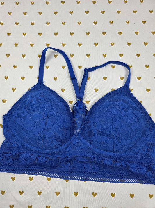 Victorias Secret Blue Lace Comfy Bralette Tank Top Stretchy Large