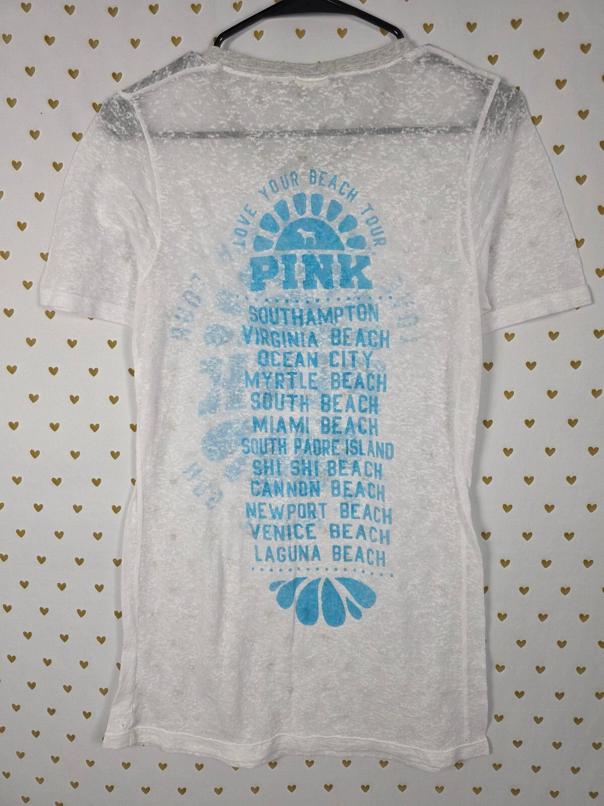 Victorias Secret PINK Vintage Beach Burnout Tee shirt Y2k Medium White Logo